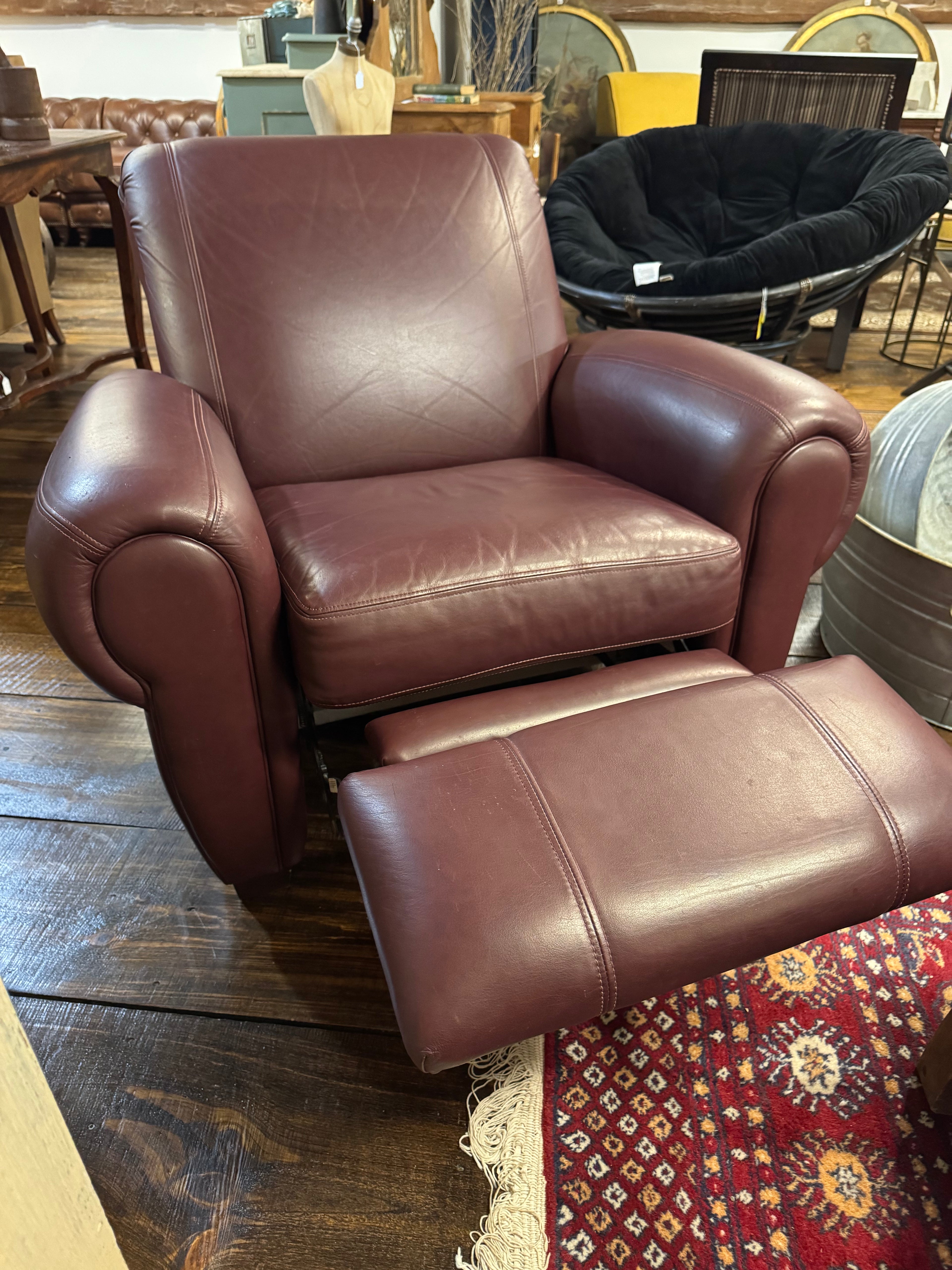 Rolled-Arm Leather Recliner