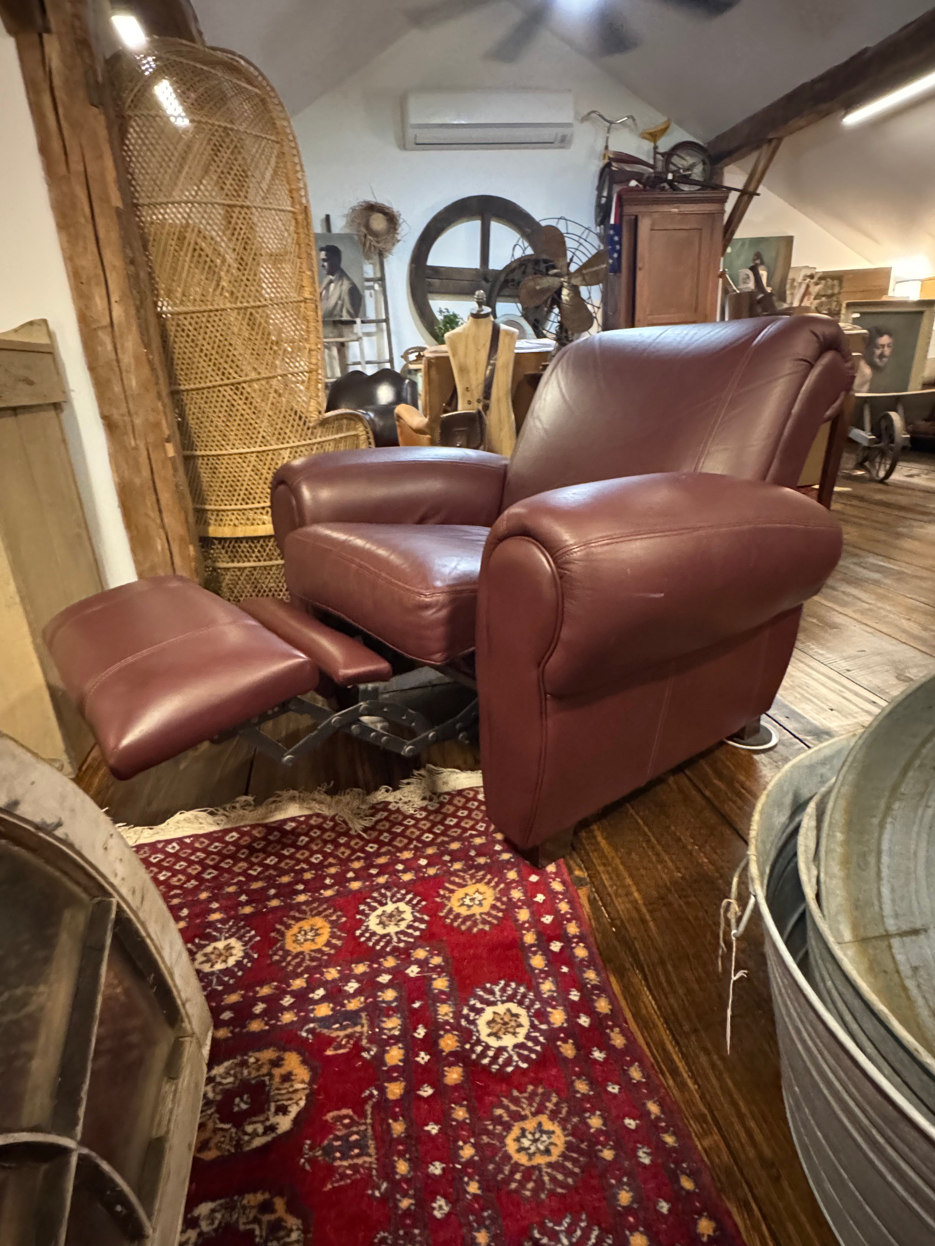 Rolled-Arm Leather Recliner