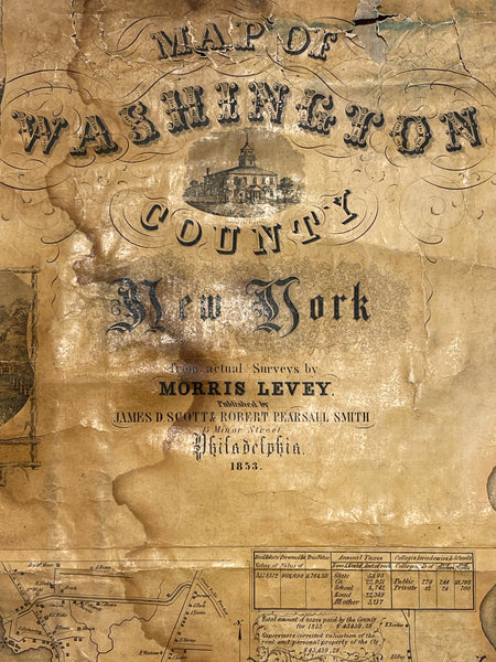 Vintage 1853 Washington County New York Map