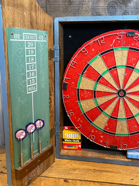 Vintage Dart Board/Cricket Game Set and Cabinet
