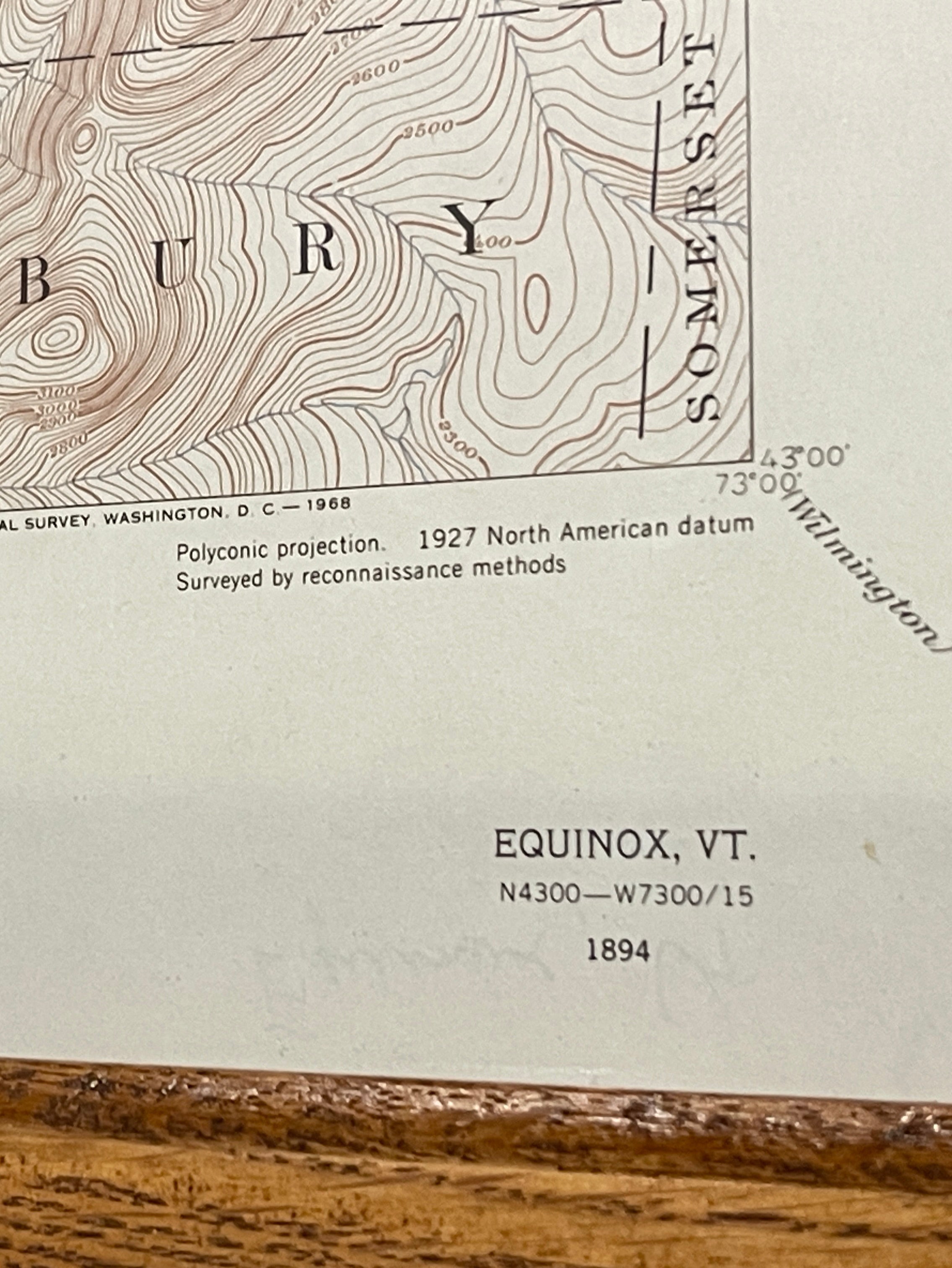 Framed Vintage 1968 USGS Topographic Map of Equinox VT 20x24 - Glastenbury & Arlington