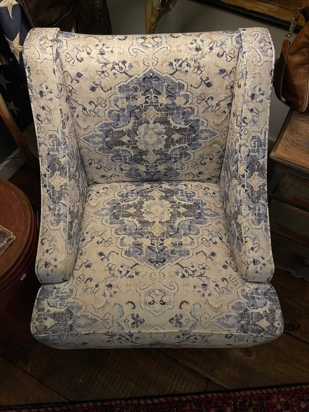 Blue Medallion Damask Accent Chair – Classic Farmhouse Style