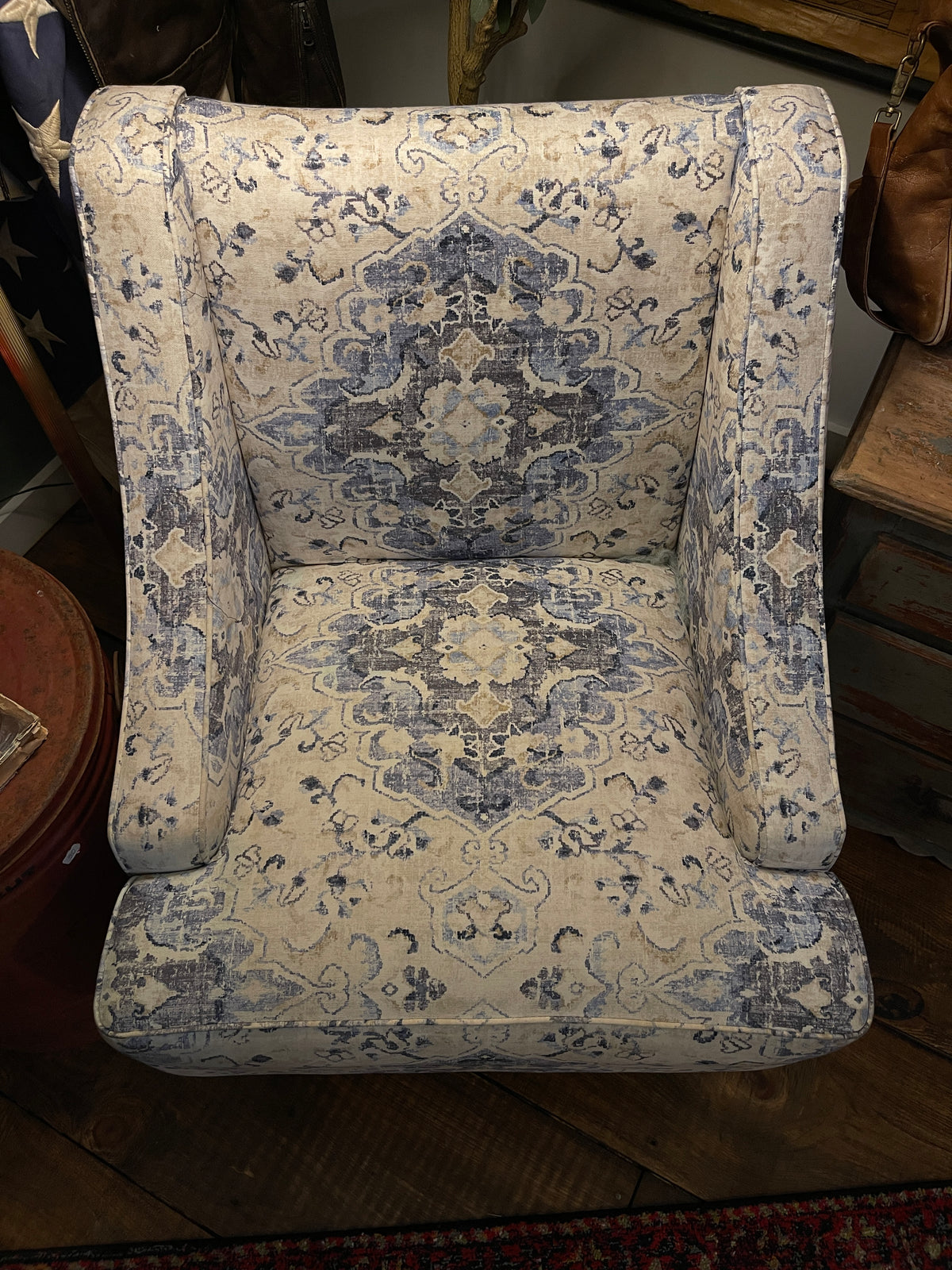 Blue Medallion Damask Accent Chair – Classic Farmhouse Style