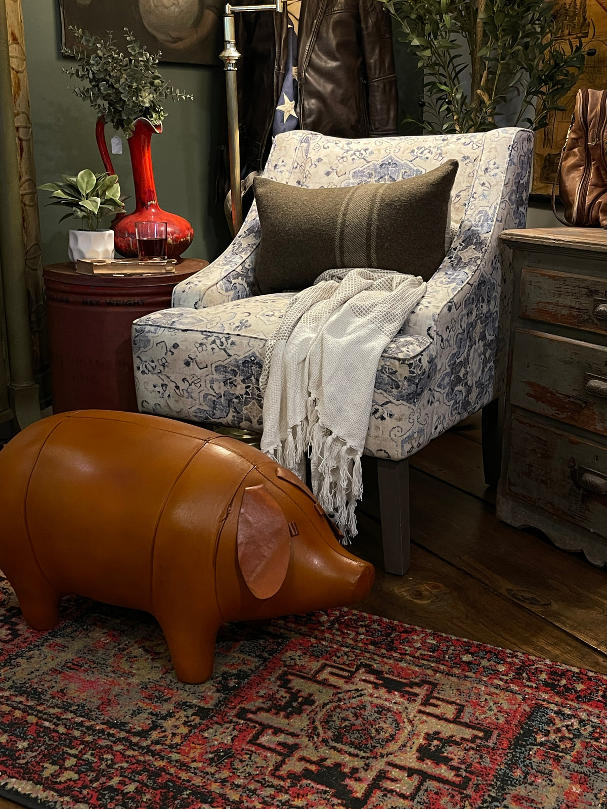 Blue Medallion Damask Accent Chair – Classic Farmhouse Style