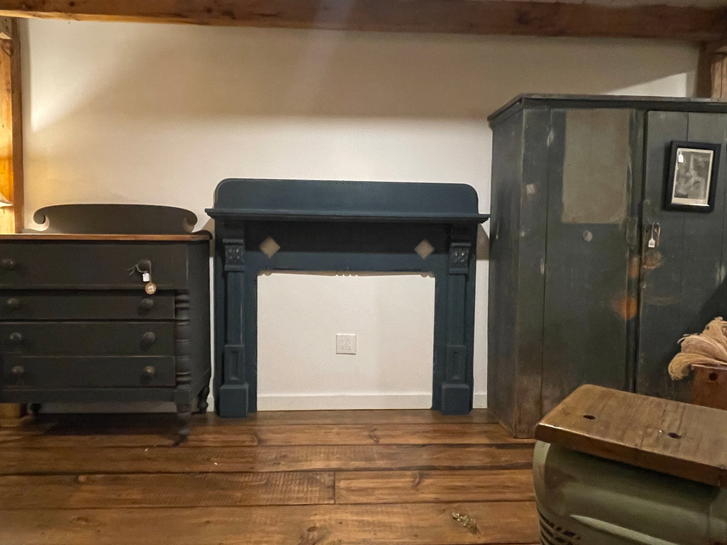 Antique Eastlake Fireplace Mantel Surround – Painted Blue Victorian Wood Mantel