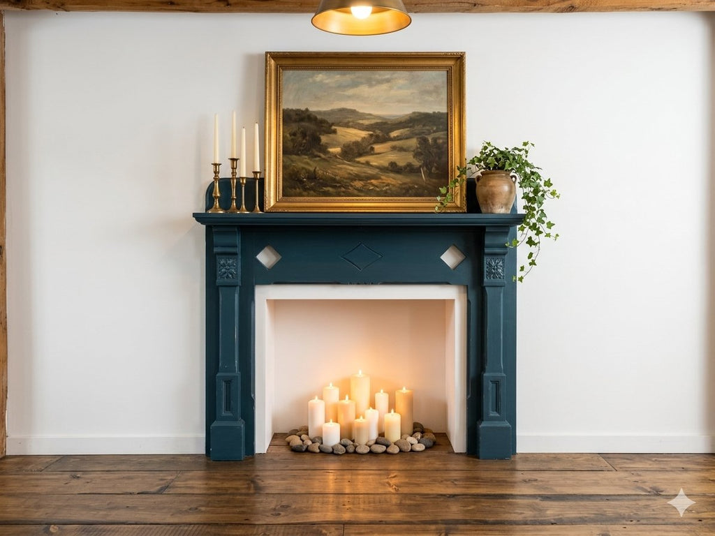 Antique Eastlake Fireplace Mantel Surround – Painted Blue Victorian Wood Mantel