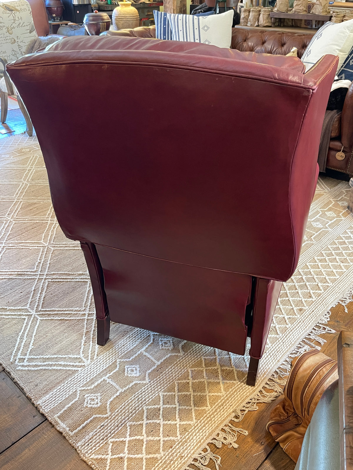 Vintage Leathercraft Inc. Burgundy Leather Wingback Recliner - Nailhead Trim