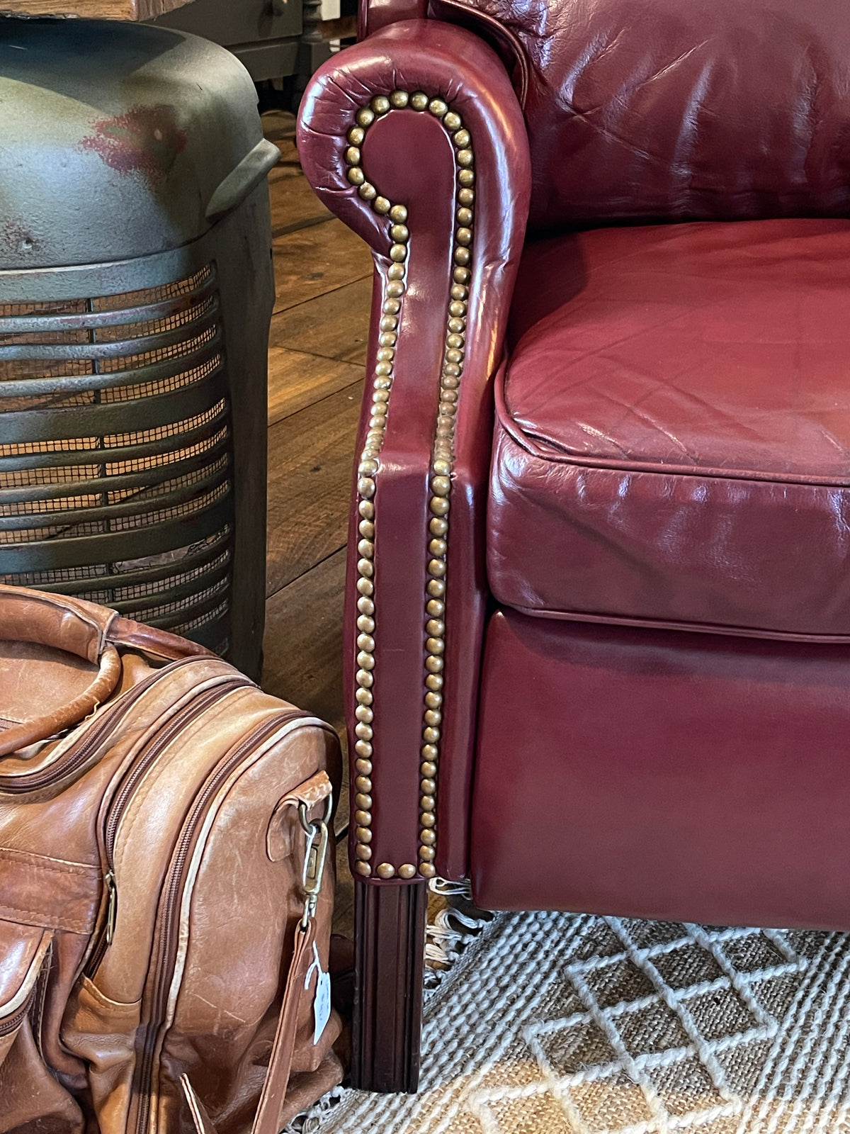 Vintage Leathercraft Inc. Burgundy Leather Wingback Recliner - Nailhead Trim