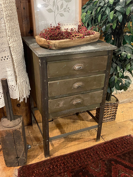 Vintage Industrial Multi-Drawer Cabinet with Zinc Top