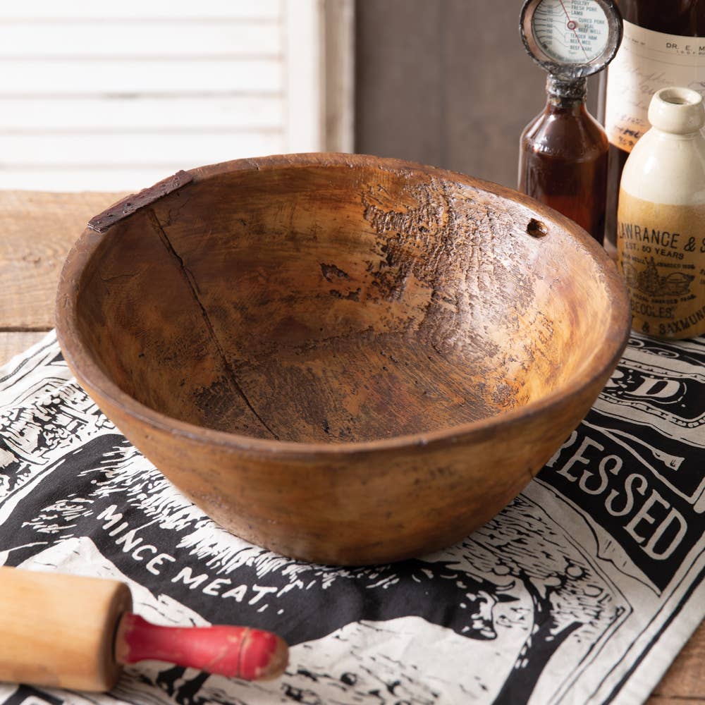 Rustic decorative resin bowl with hand-carved wood look | The Olde 1840