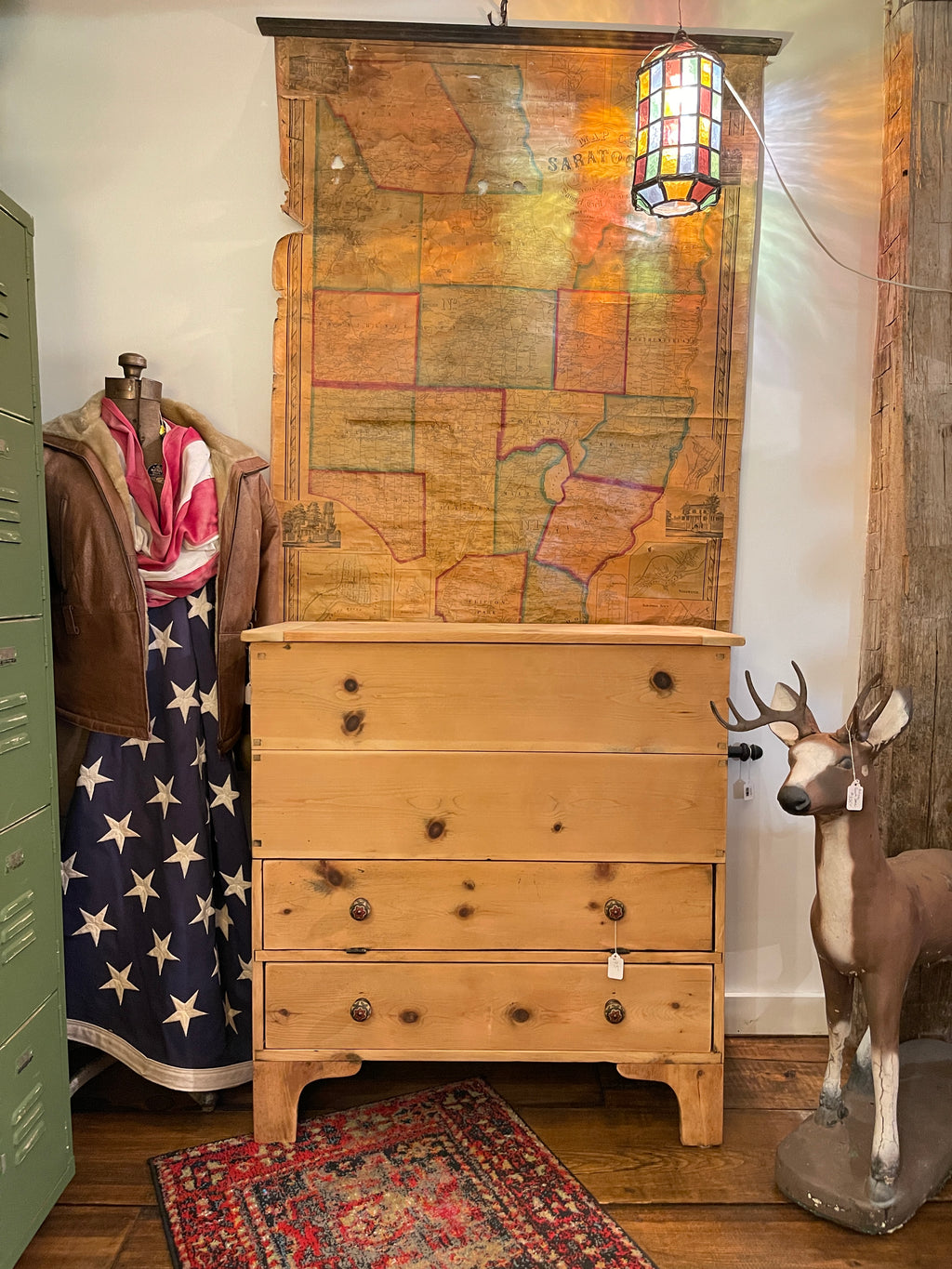 Antique Primitive Pine Blanket Chest & Commode Dresser | Restored Natural Finish