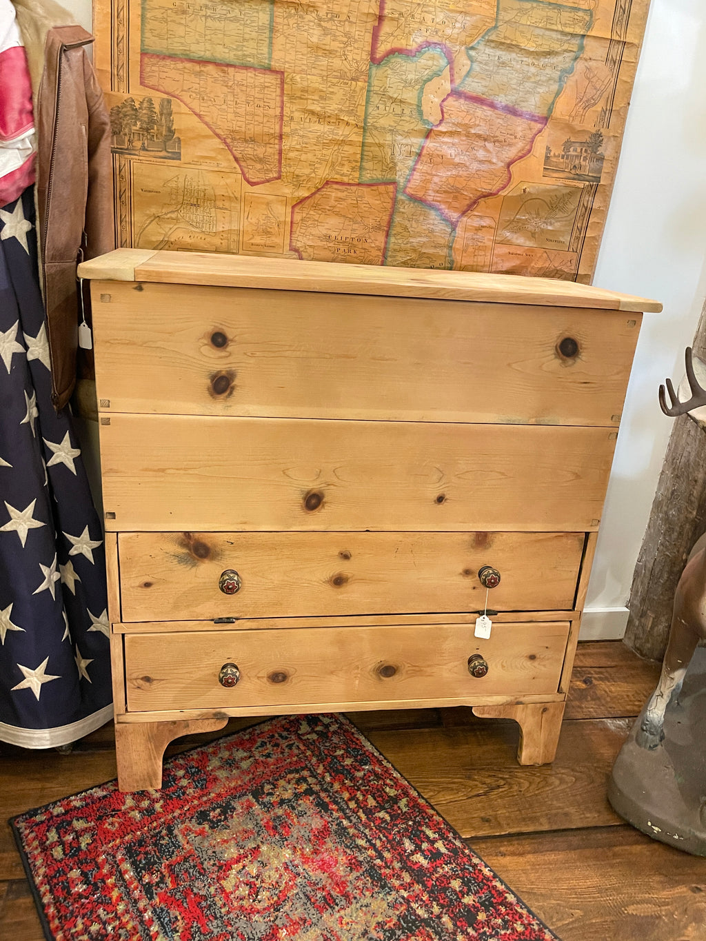 Antique Primitive Pine Blanket Chest & Commode Dresser | Restored Natural Finish
