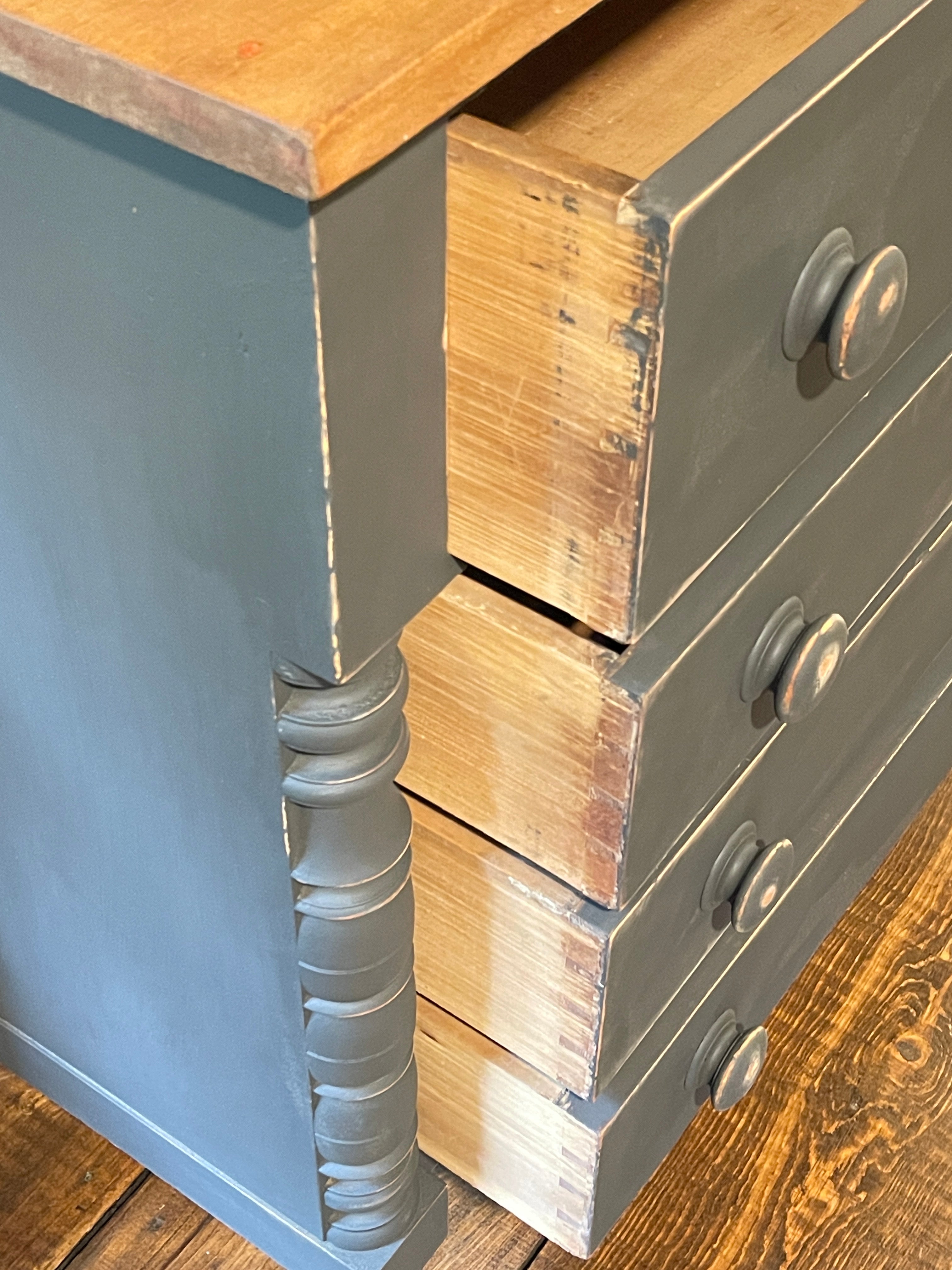 Antique 19th Century Empire Dresser with Natural Wood Top & Moody Gray Finish