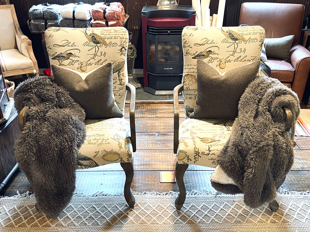 Vintage-style Bird & Script Accent Armchairs