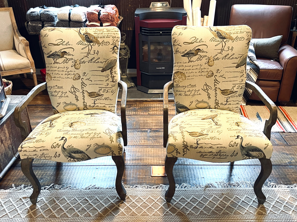 Vintage-style Bird & Script Accent Armchairs
