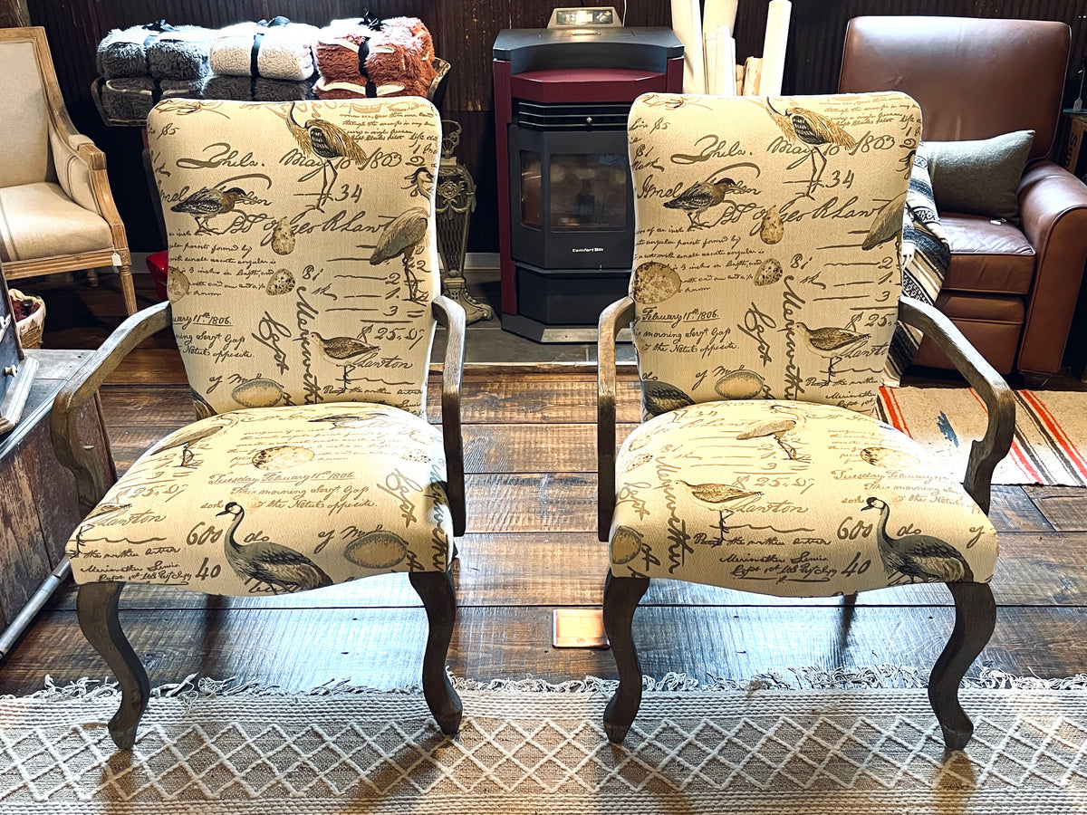 Vintage-style Bird & Script Accent Armchairs