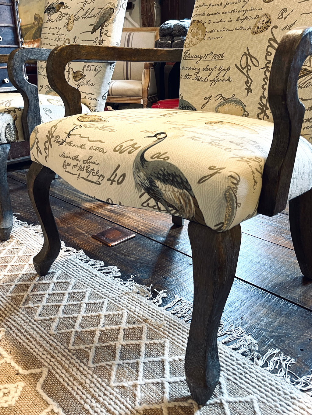 Vintage-style Bird & Script Accent Armchairs