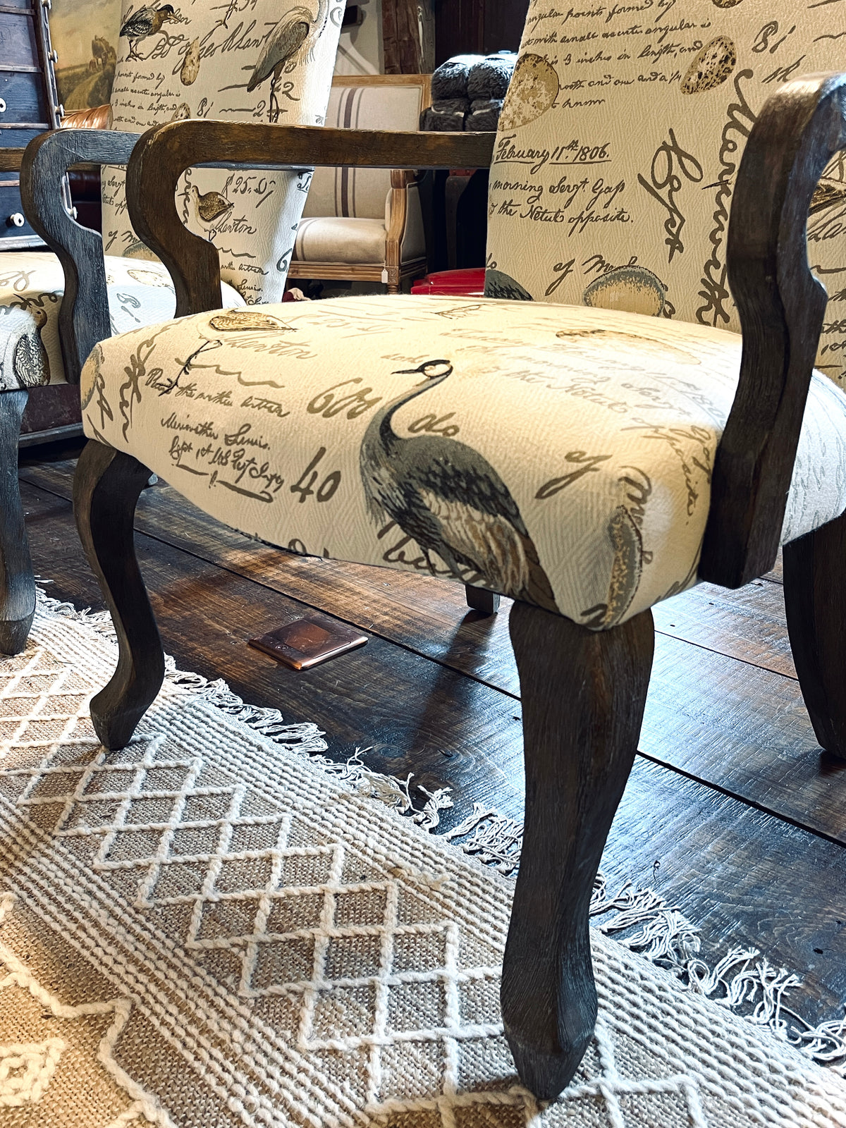 Vintage-style Bird & Script Accent Armchairs