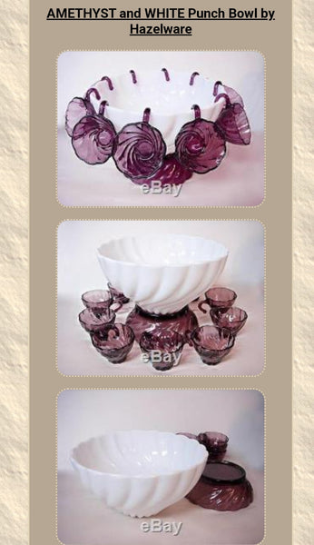 Amethyst and White Punch Bowl Set 13 pc