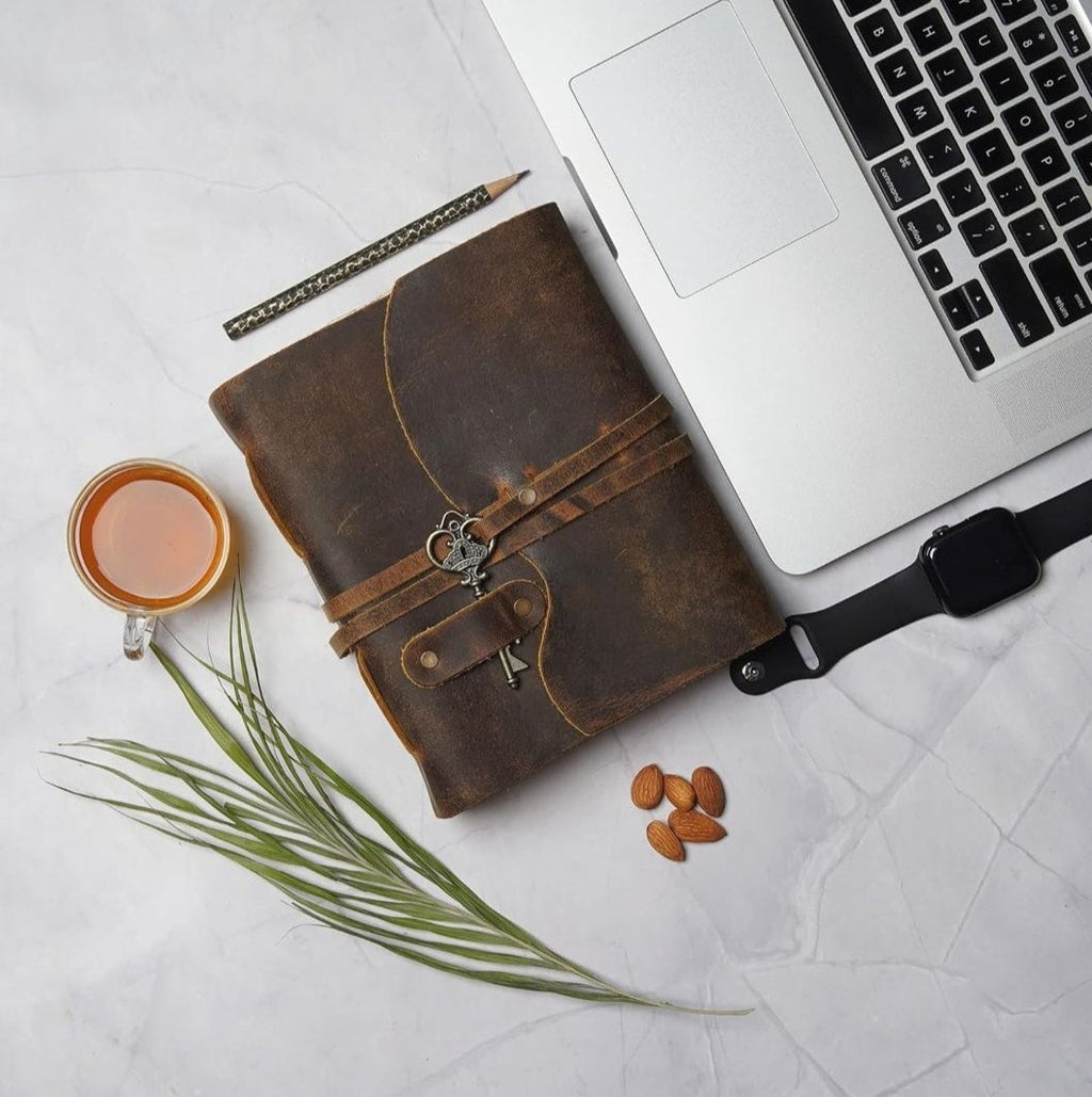 Classic distressed walnut leather journal