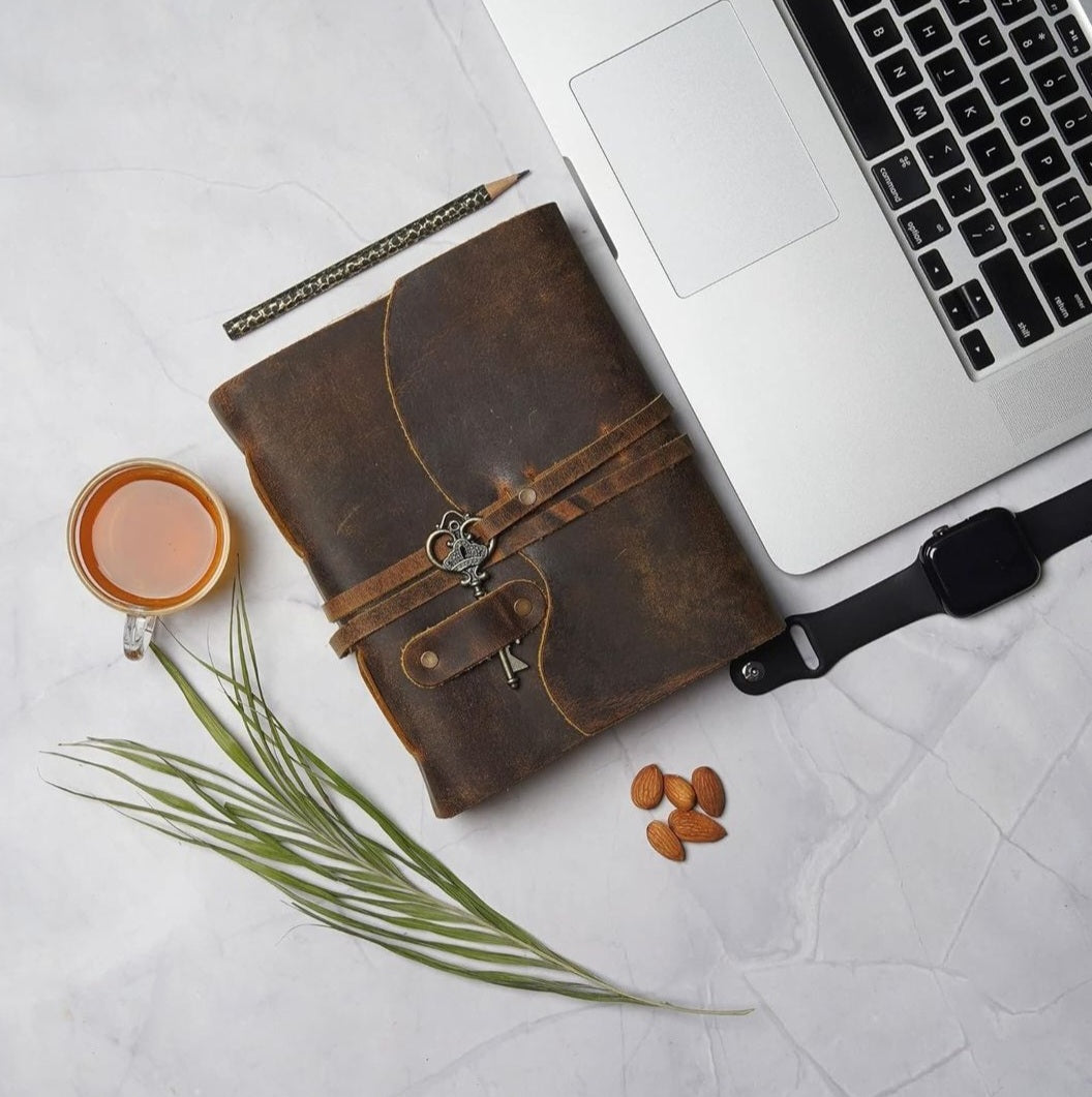 Classic distressed walnut leather journal