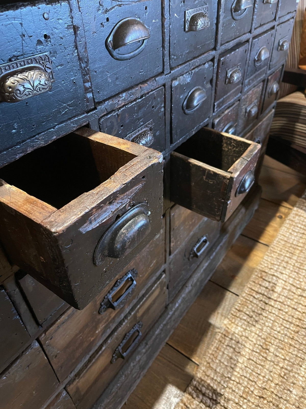 Antique 28-Drawer Apothecary Cabinet Coffee Bar Kitchen Island, Circa 1900 – Furniture by The Olde 1840