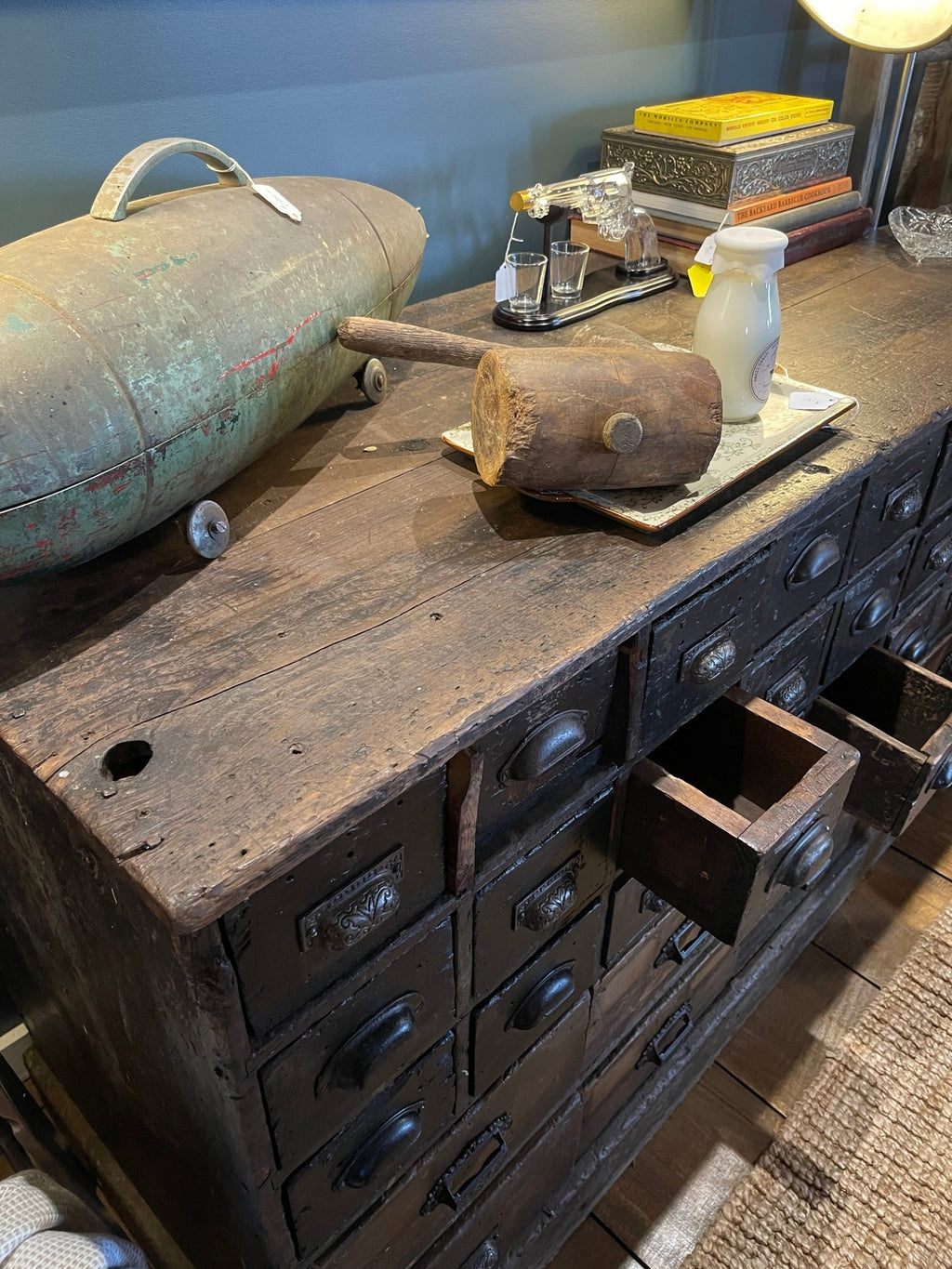 Antique 28-Drawer Apothecary Cabinet Coffee Bar Kitchen Island, Circa 1900 – Furniture by The Olde 1840