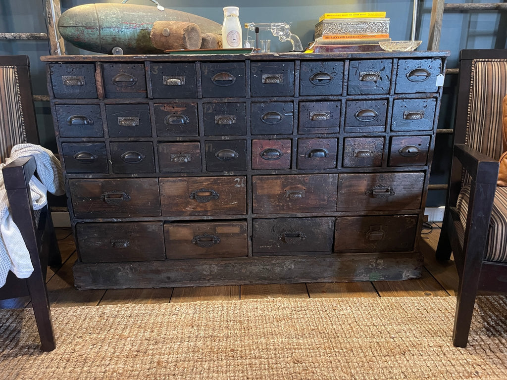 Antique 28-Drawer Apothecary Cabinet Coffee Bar Kitchen Island, Circa 1900 – Furniture by The Olde 1840