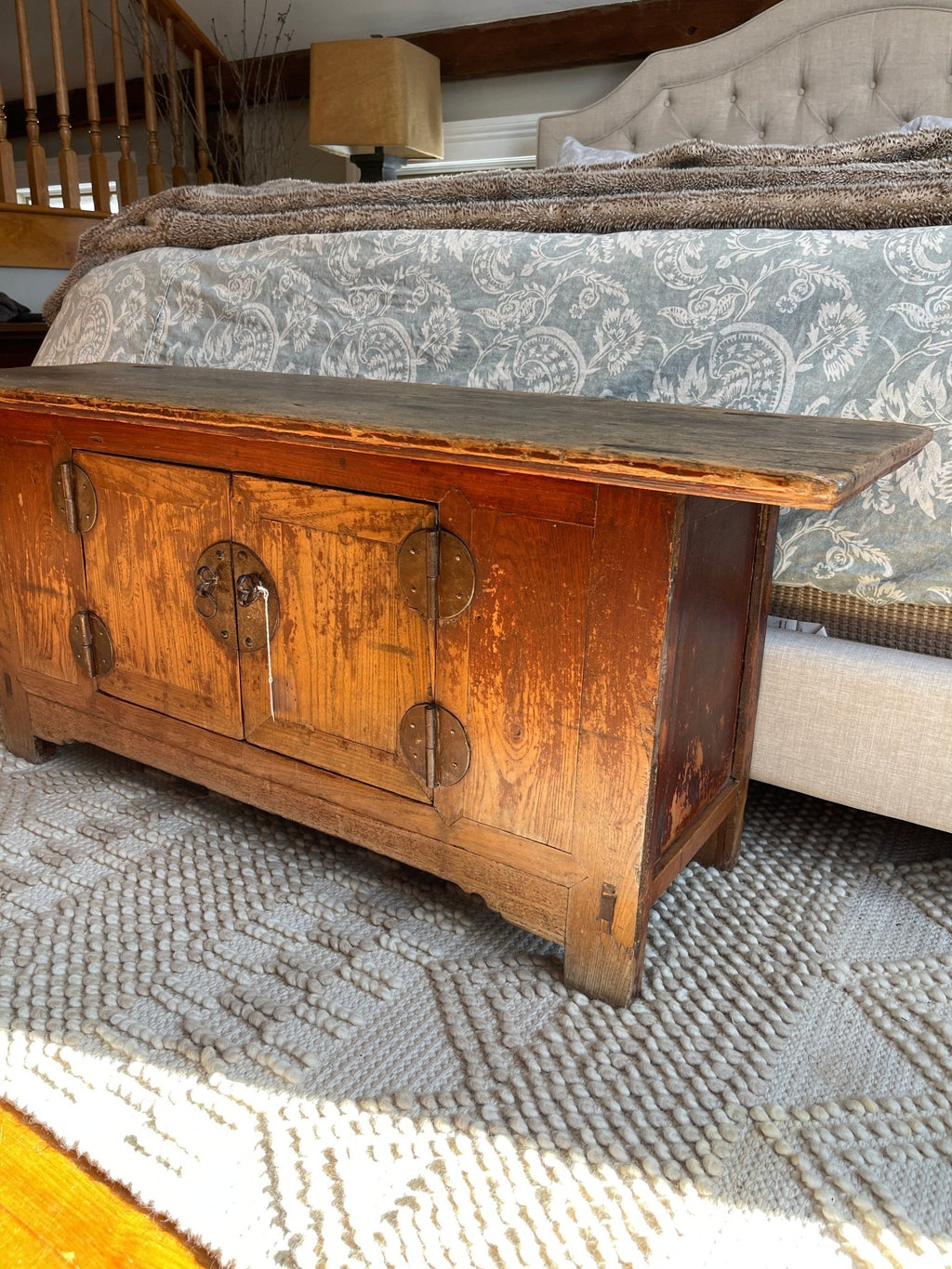 Antique Chinese Distressed Red Lacquer Elmwood Kang Cabinet – Furniture by The Olde 1840