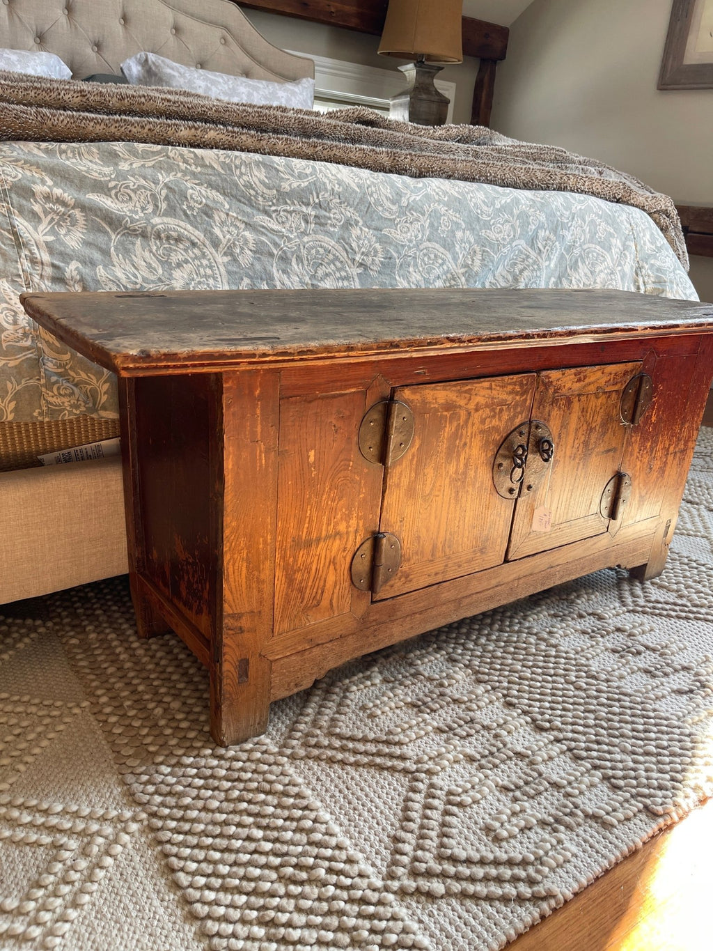 Antique Chinese Distressed Red Lacquer Elmwood Kang Cabinet – Furniture by The Olde 1840