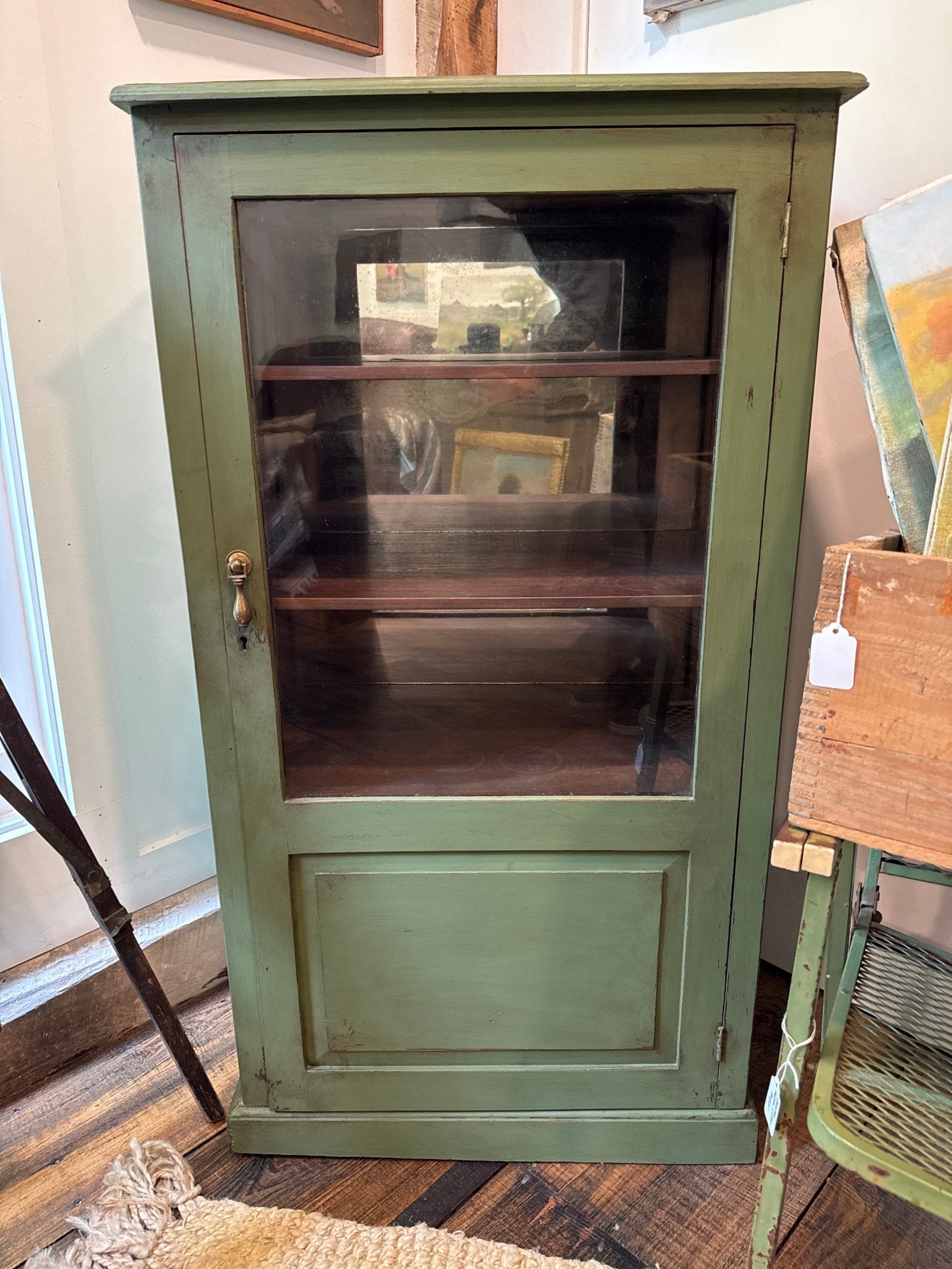 Antique Green Cupboard / Display Cabinet – Furniture by The Olde 1840