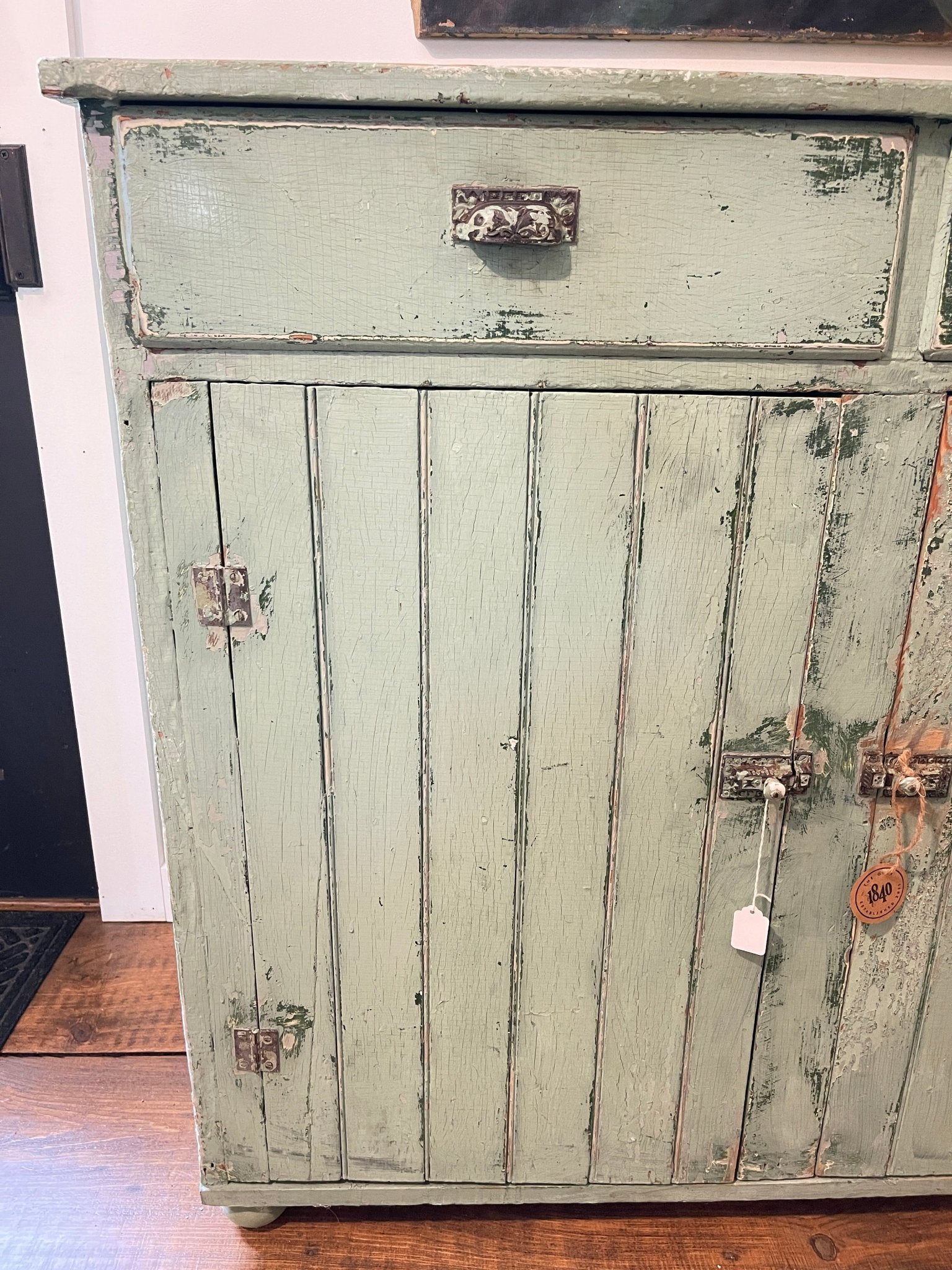 Antique Green Farmhouse Cupboard | Distressed Patina Wood Sideboard Cabinet – Furniture by The Olde 1840