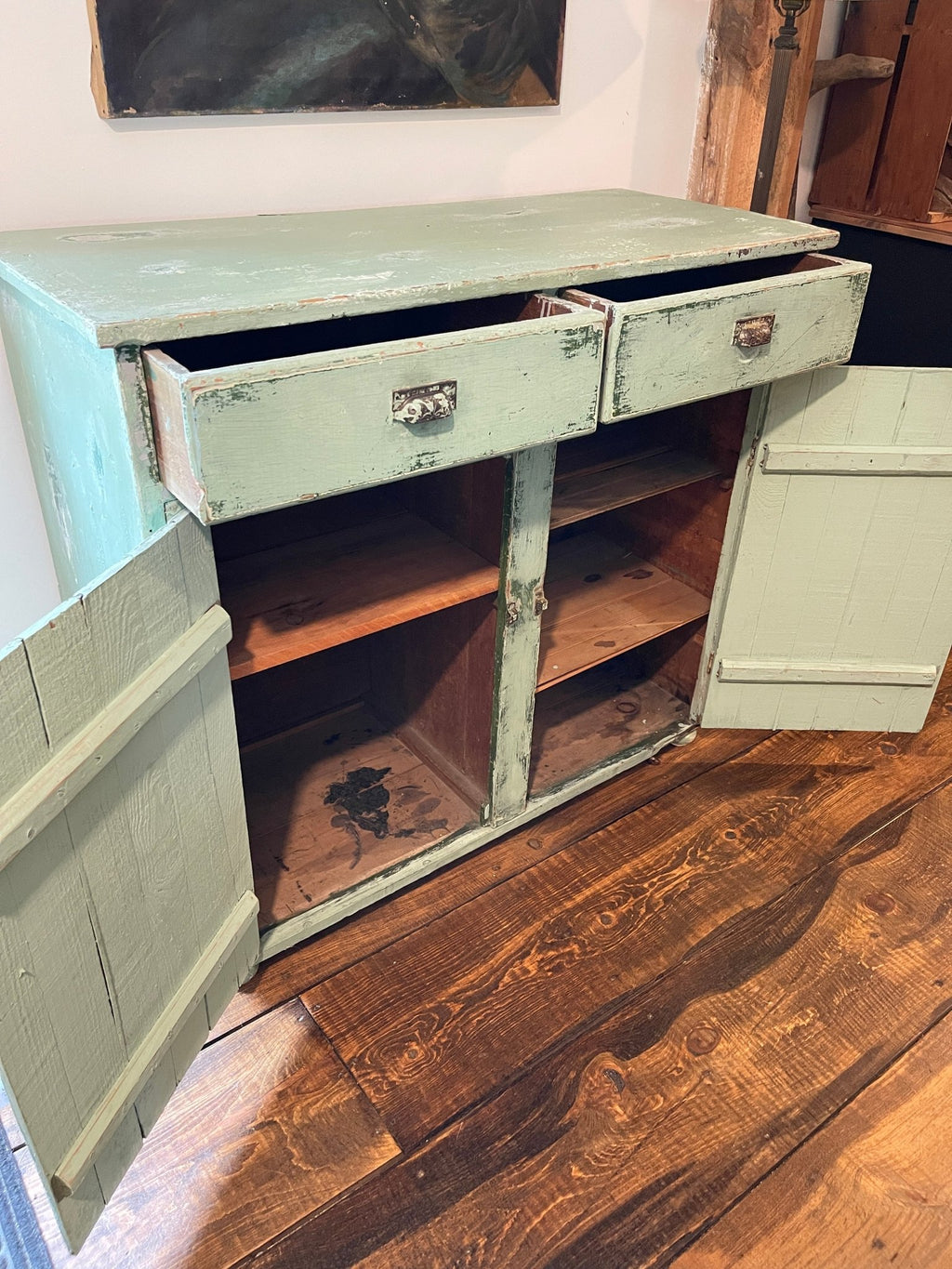 Antique Green Farmhouse Cupboard | Distressed Patina Wood Sideboard Cabinet – Furniture by The Olde 1840