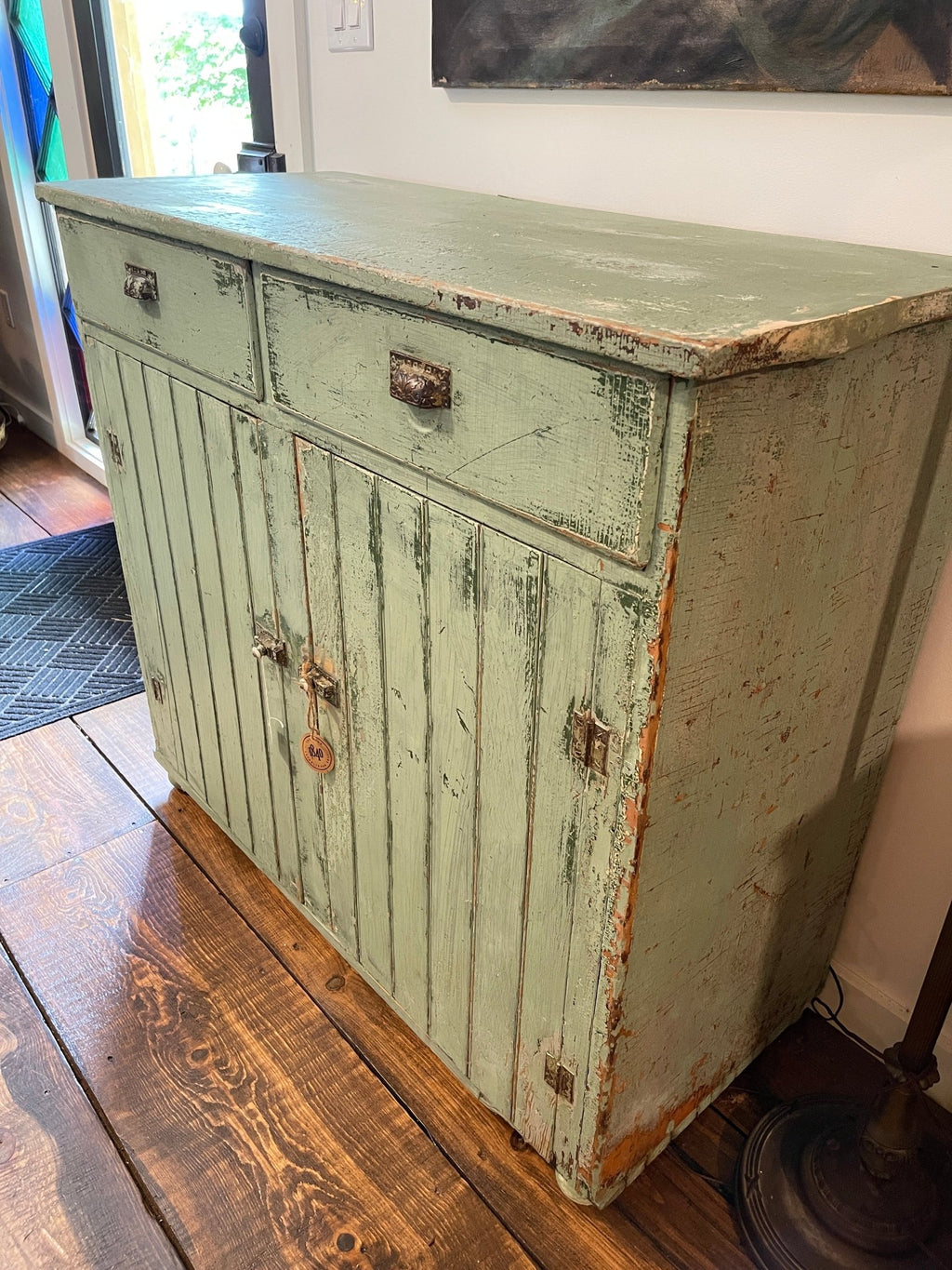 Antique Green Farmhouse Cupboard | Distressed Patina Wood Sideboard Cabinet – Furniture by The Olde 1840