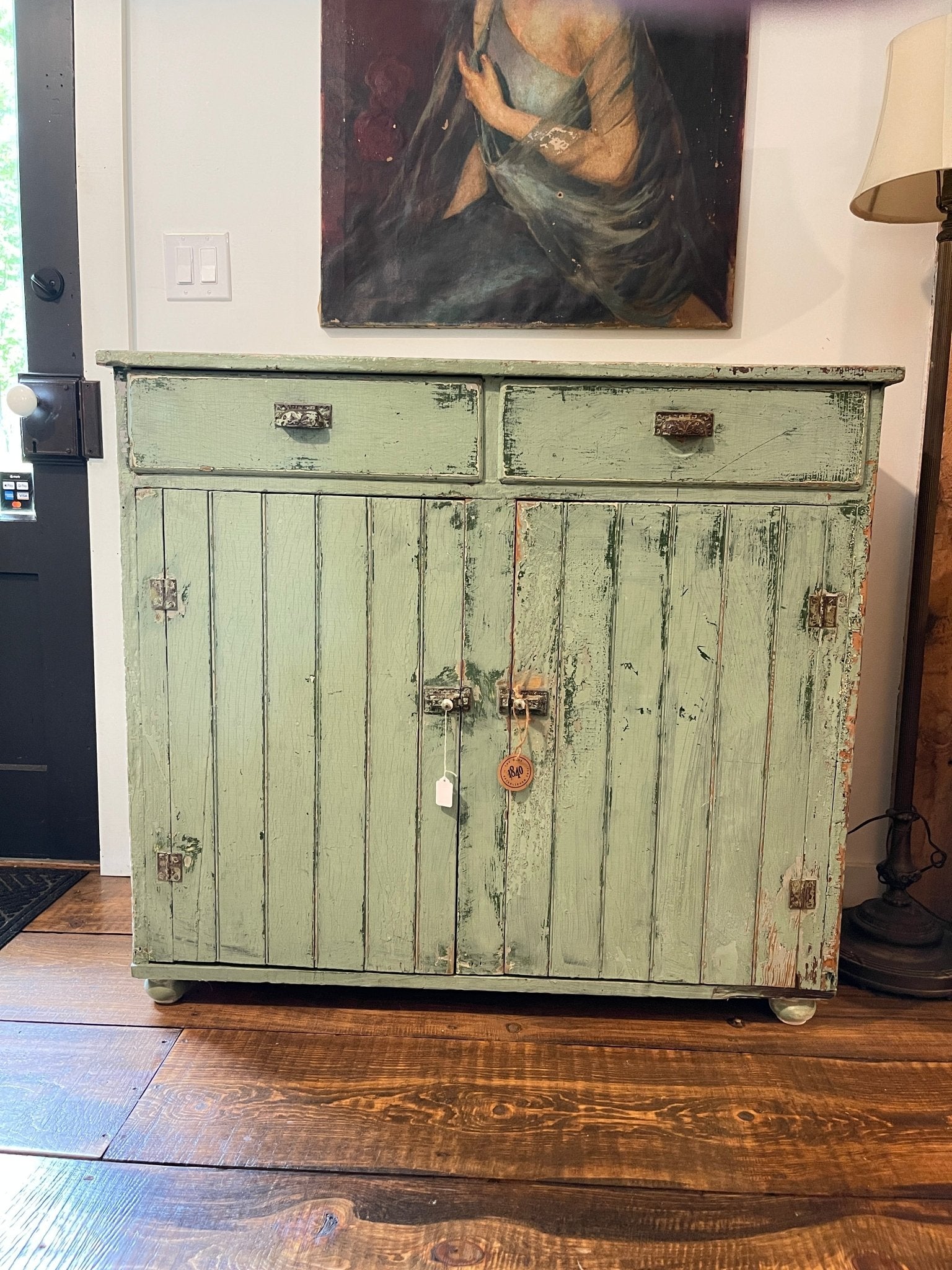 Antique Green Farmhouse Cupboard | Distressed Patina Wood Sideboard Cabinet – Furniture by The Olde 1840