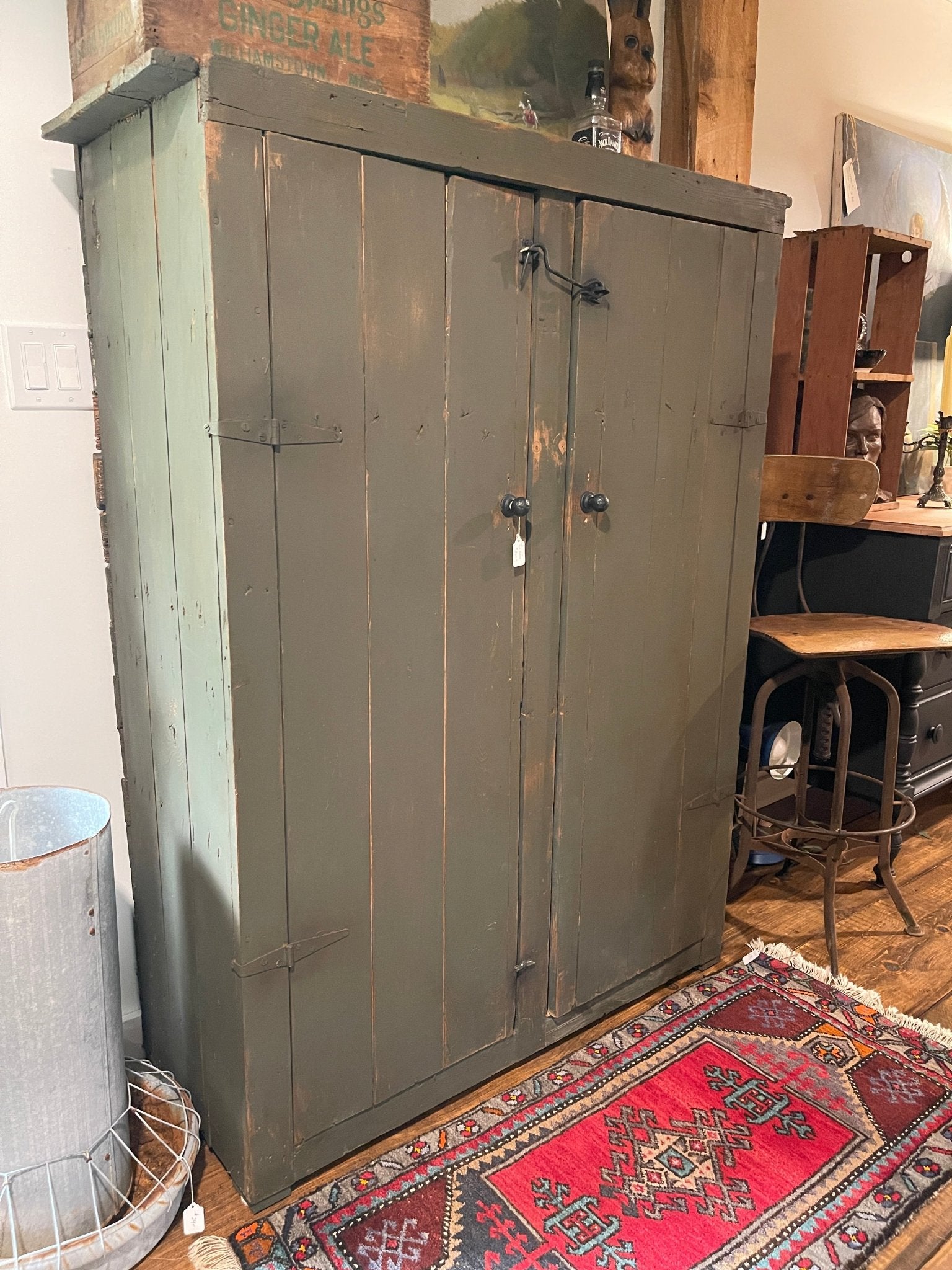 Antique Primitive Green Pine Cupboard / Pantry Cabinet – Furniture by The Olde 1840
