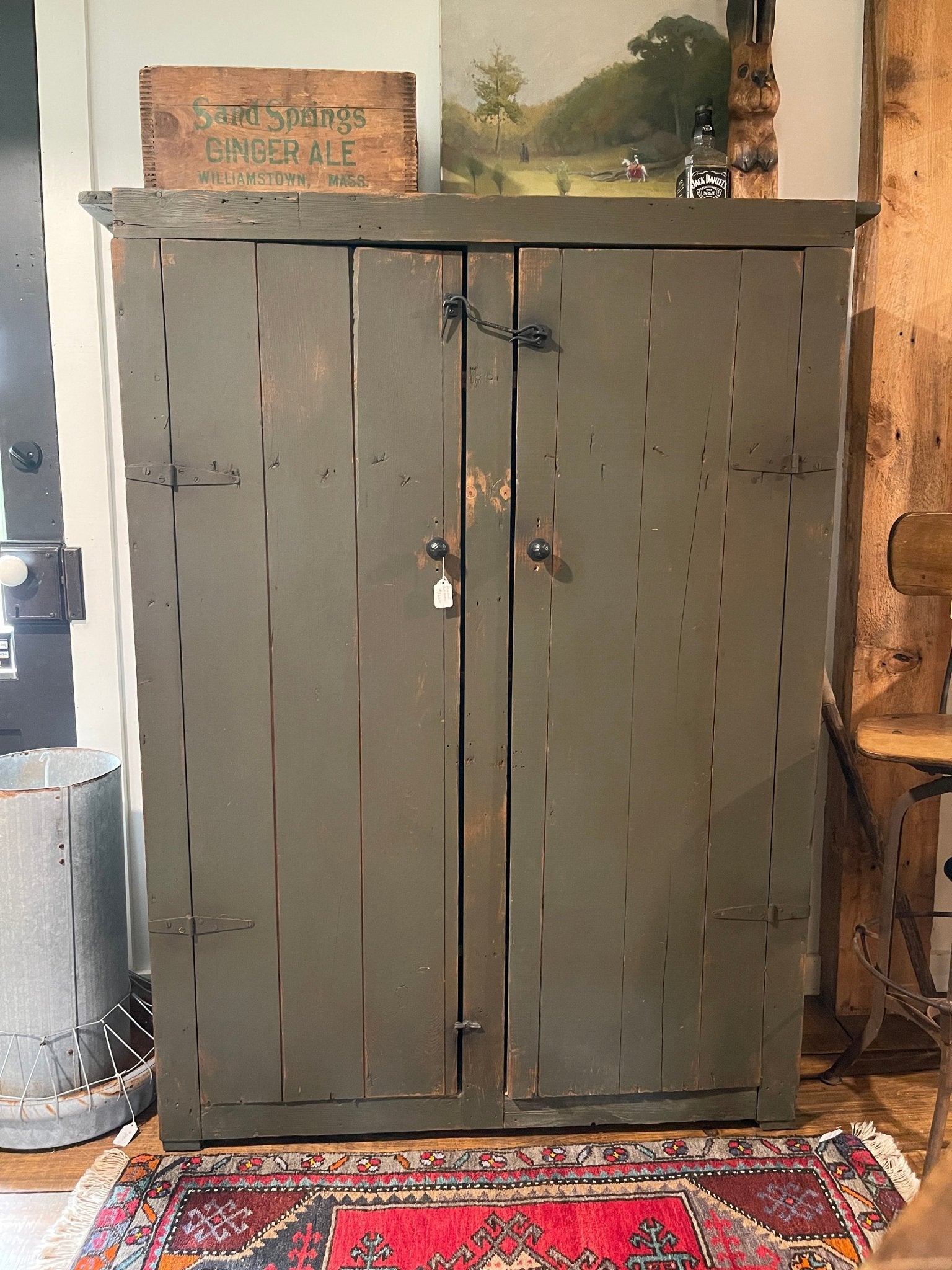 Antique Primitive Green Pine Cupboard / Pantry Cabinet – Furniture by The Olde 1840