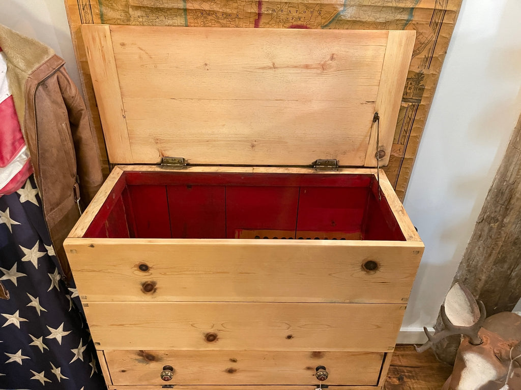 Antique Primitive Pine Blanket Chest & Commode Dresser | Restored Natural Finish – Furniture by The Olde 1840