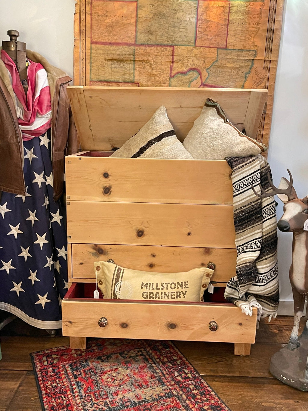 Antique Primitive Pine Blanket Chest & Commode Dresser | Restored Natural Finish – Furniture by The Olde 1840