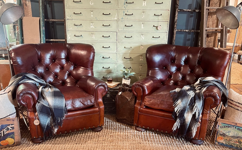 Authentic Vintage Ralph Lauren Home Leather "Writer's Chairs" - Paired Set – Furniture by The Olde 1840