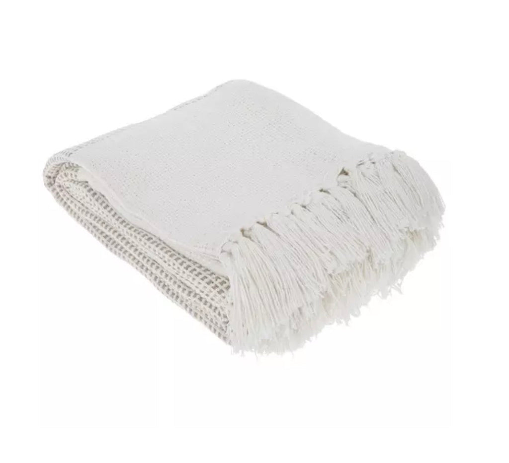Beige & White Woven Throw Blanket – Blankets by The Olde 1840