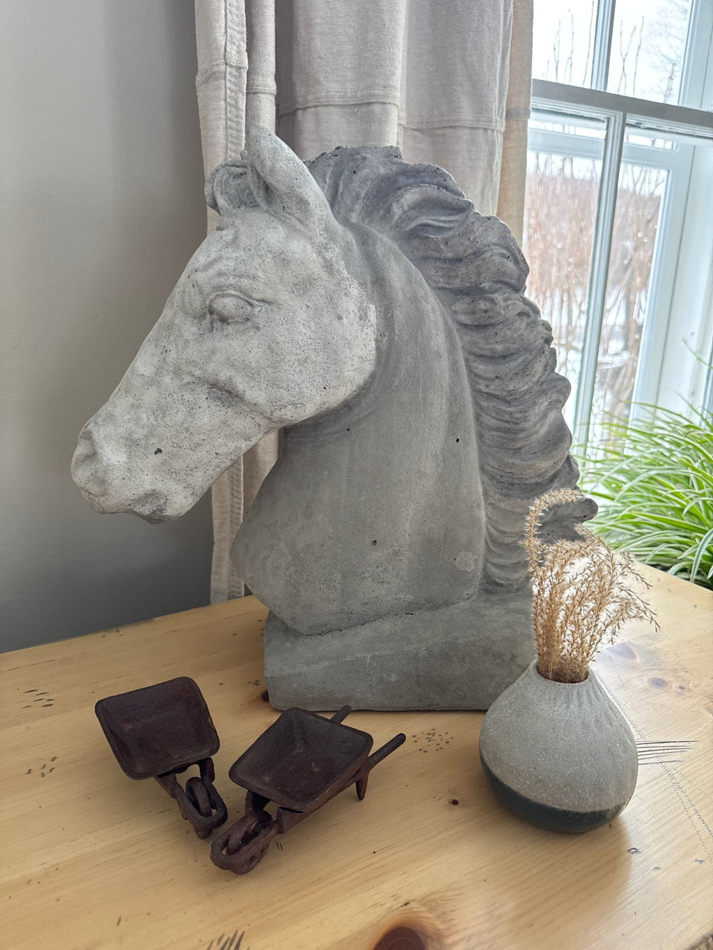 Concrete Horse Head Sculpture 17” – Decor by The Olde 1840