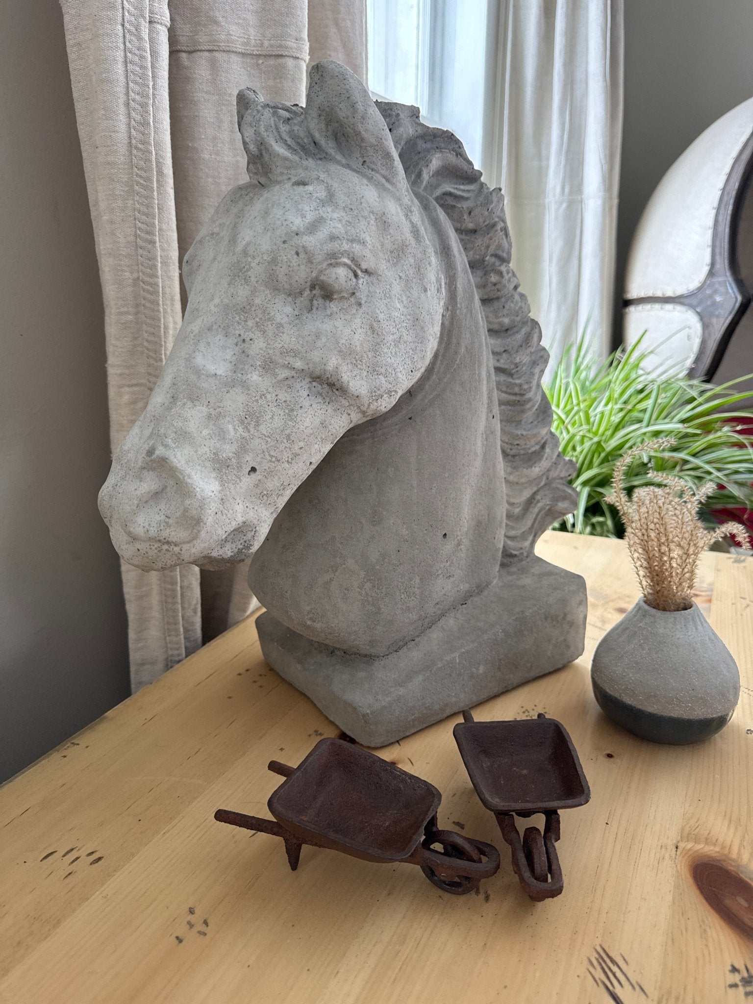 Concrete Horse Head Sculpture 17” – Decor by The Olde 1840