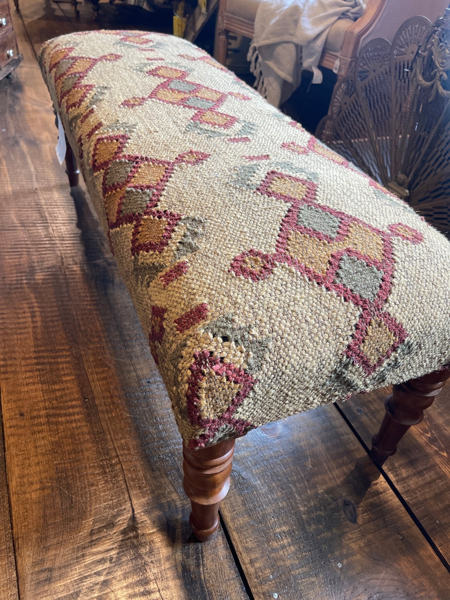Cream Diamond Kilim Upholstered Bench | Southwestern Accent Seating – Benches by The Olde 1840