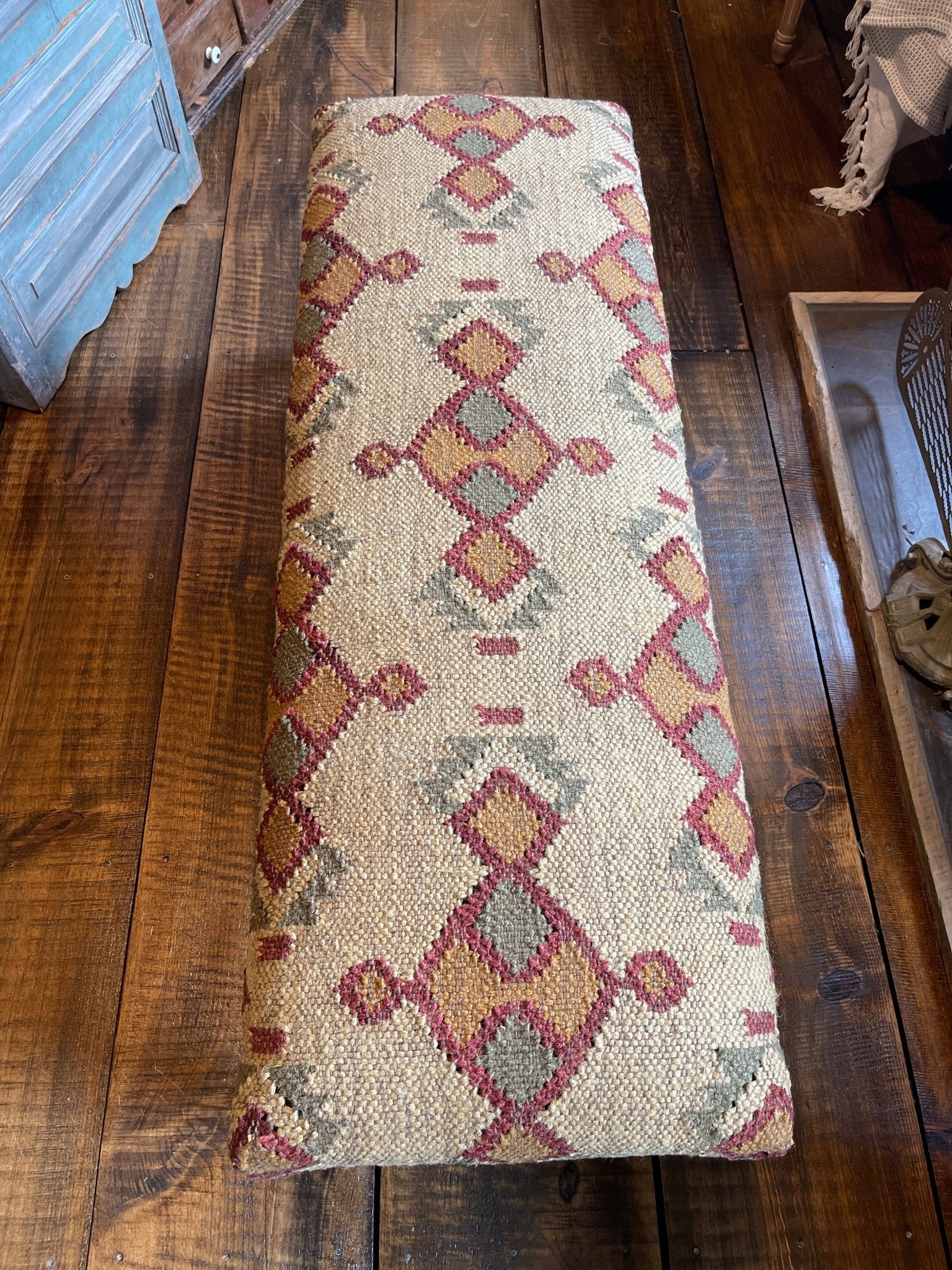 Cream Diamond Kilim Upholstered Bench | Southwestern Accent Seating – Benches by The Olde 1840