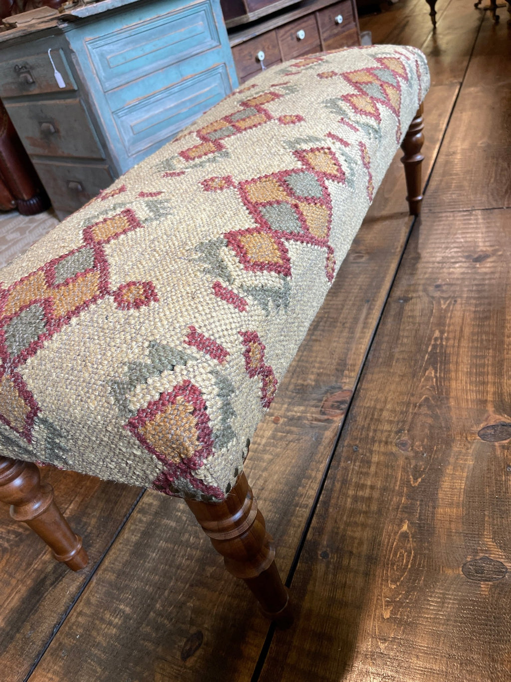 Cream Diamond Kilim Upholstered Bench | Southwestern Accent Seating – Benches by The Olde 1840