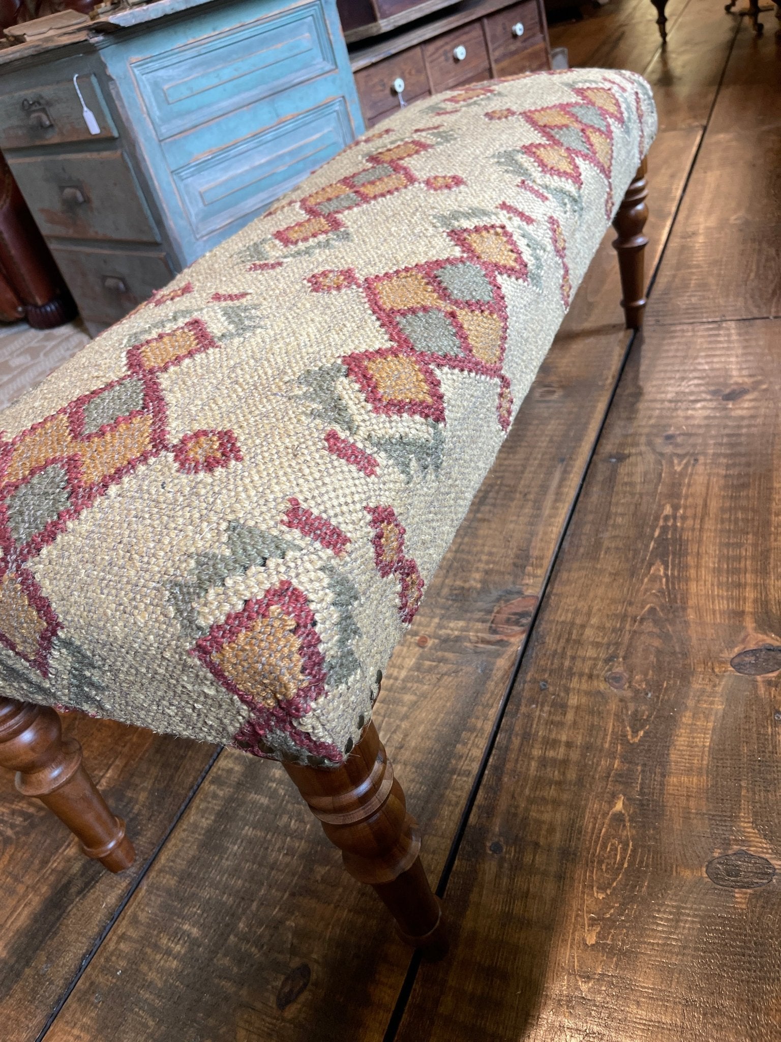 Cream Diamond Kilim Upholstered Bench | Southwestern Accent Seating – Benches by The Olde 1840