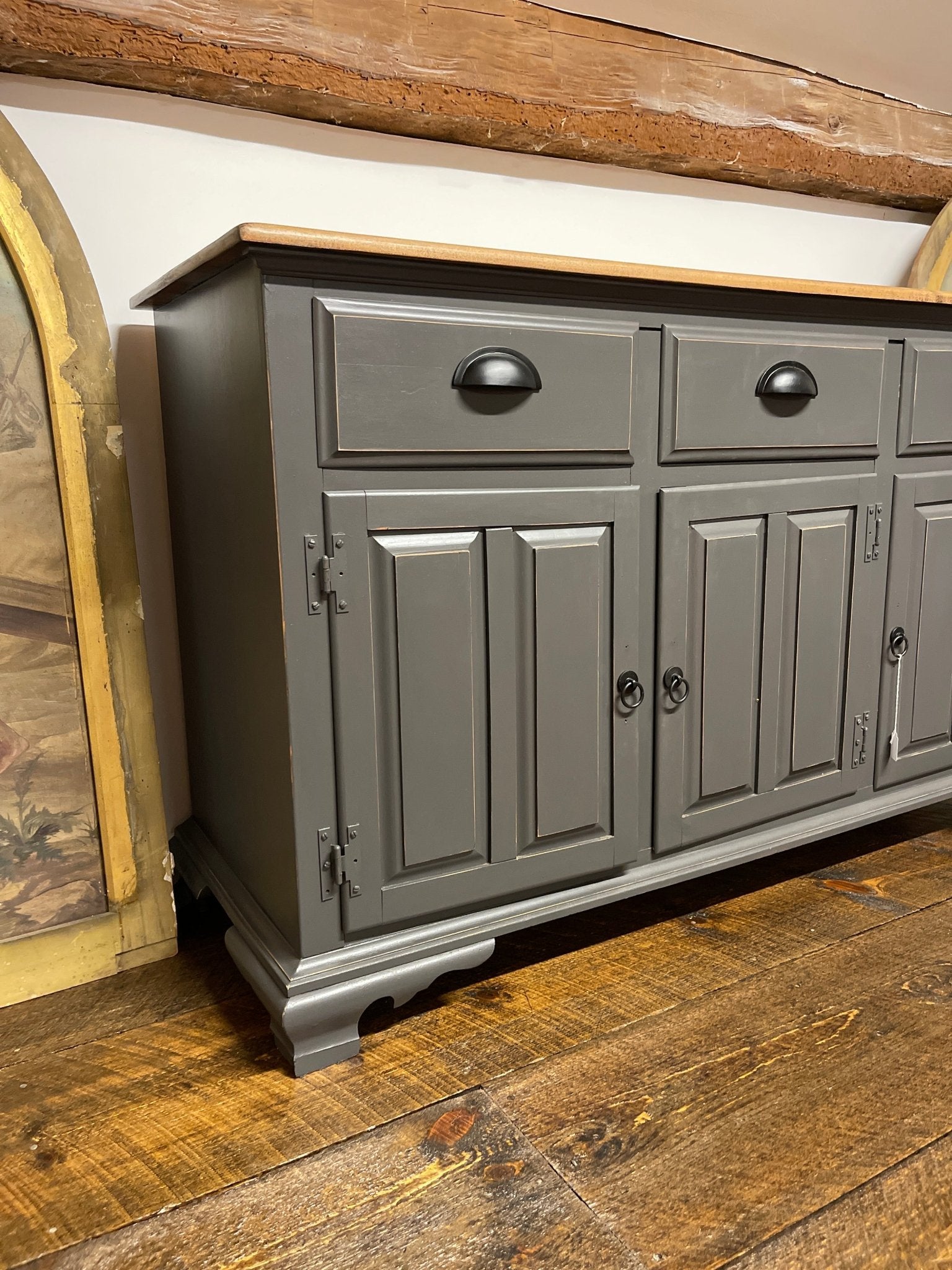 Distressed Farmhouse Buffet | Gray Charcoal Sideboard Credenza | Scorched Ash – Furniture by The Olde 1840