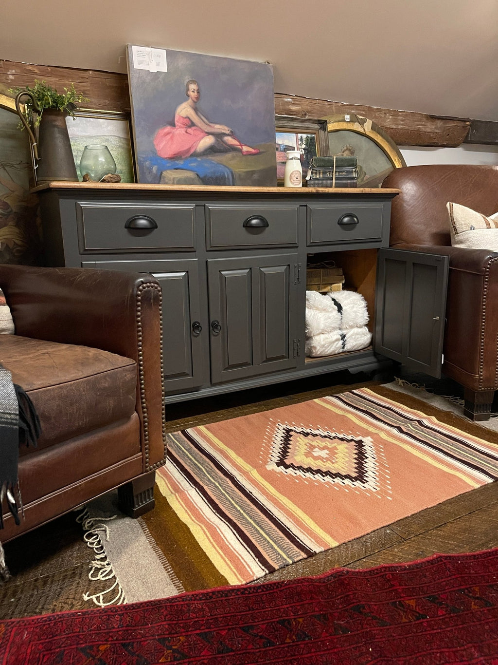 Distressed Farmhouse Buffet | Gray Charcoal Sideboard Credenza | Scorched Ash – Furniture by The Olde 1840