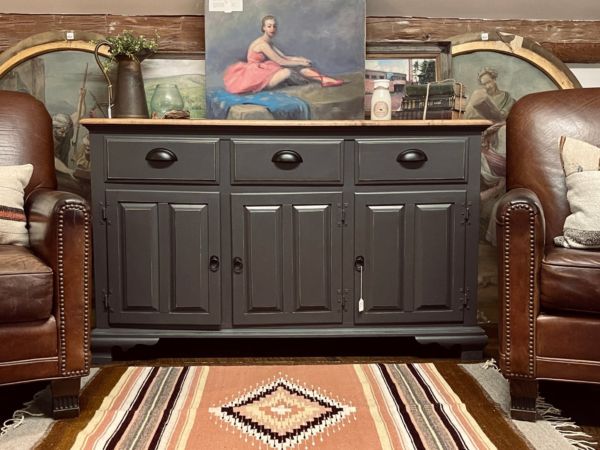 Distressed Farmhouse Buffet | Gray Charcoal Sideboard Credenza | Scorched Ash – Furniture by The Olde 1840